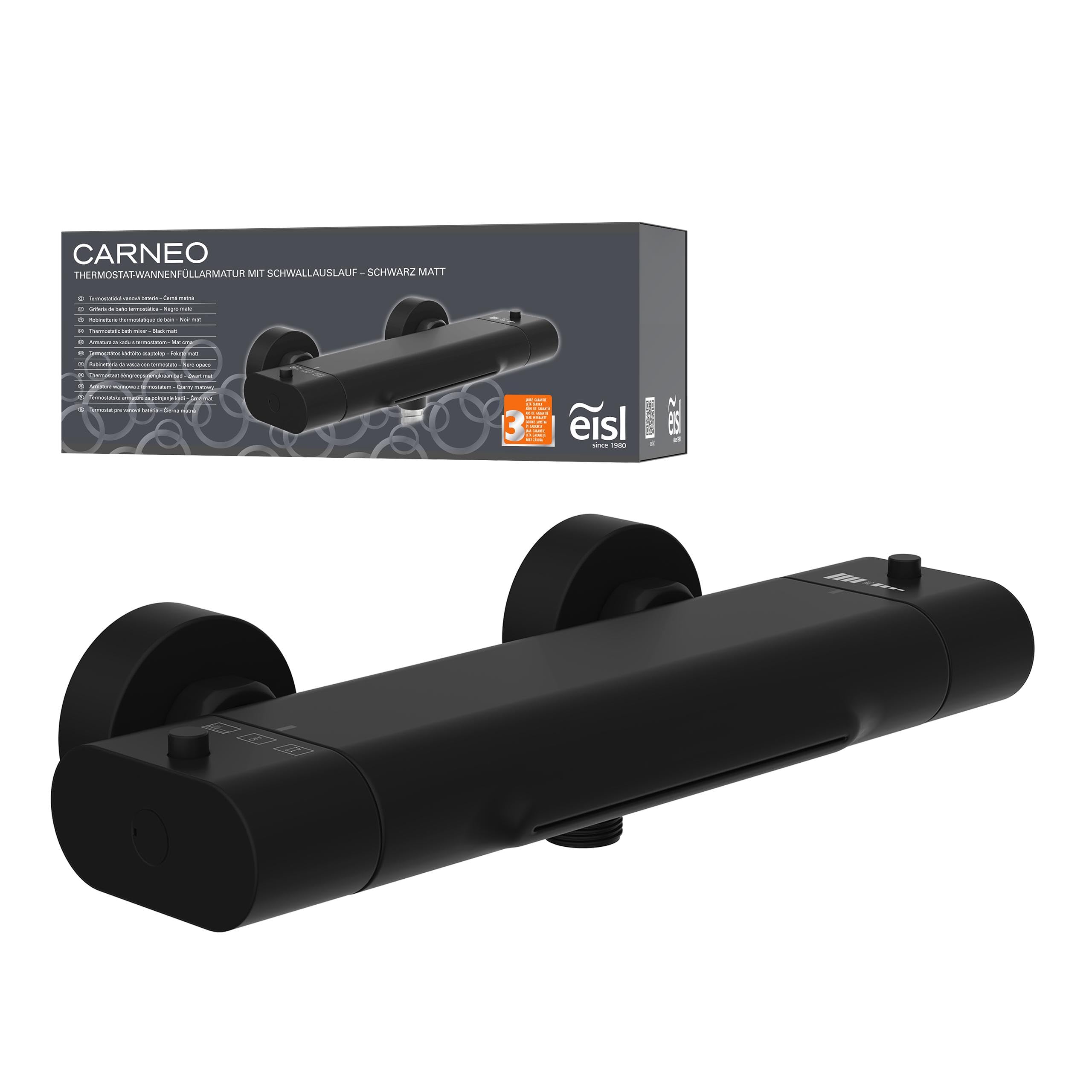 Mitigeur pour baignoire thermostatique EISL noir mat sécurité 38°C et bec cascade