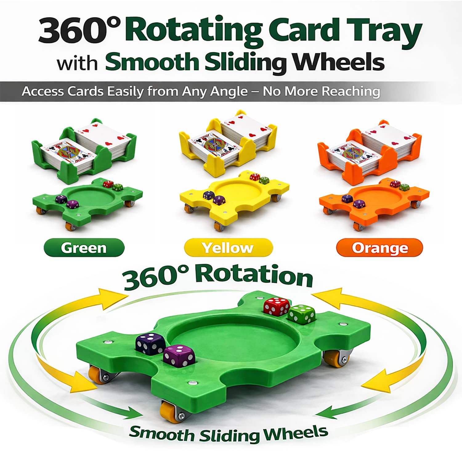 Tarjetero giratorio para juegos de cartas, bandeja giratoria de 360°, organiza múltiples mazos para canasta, póquer y más, ligero, duradero con rotación suave (9 barajas, naranja)