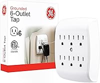 GE 6-Outlet Grounded Wall Tap Extender - Charging Station, Secure Mount Outlet Splitter, ETL Listed, White 54947