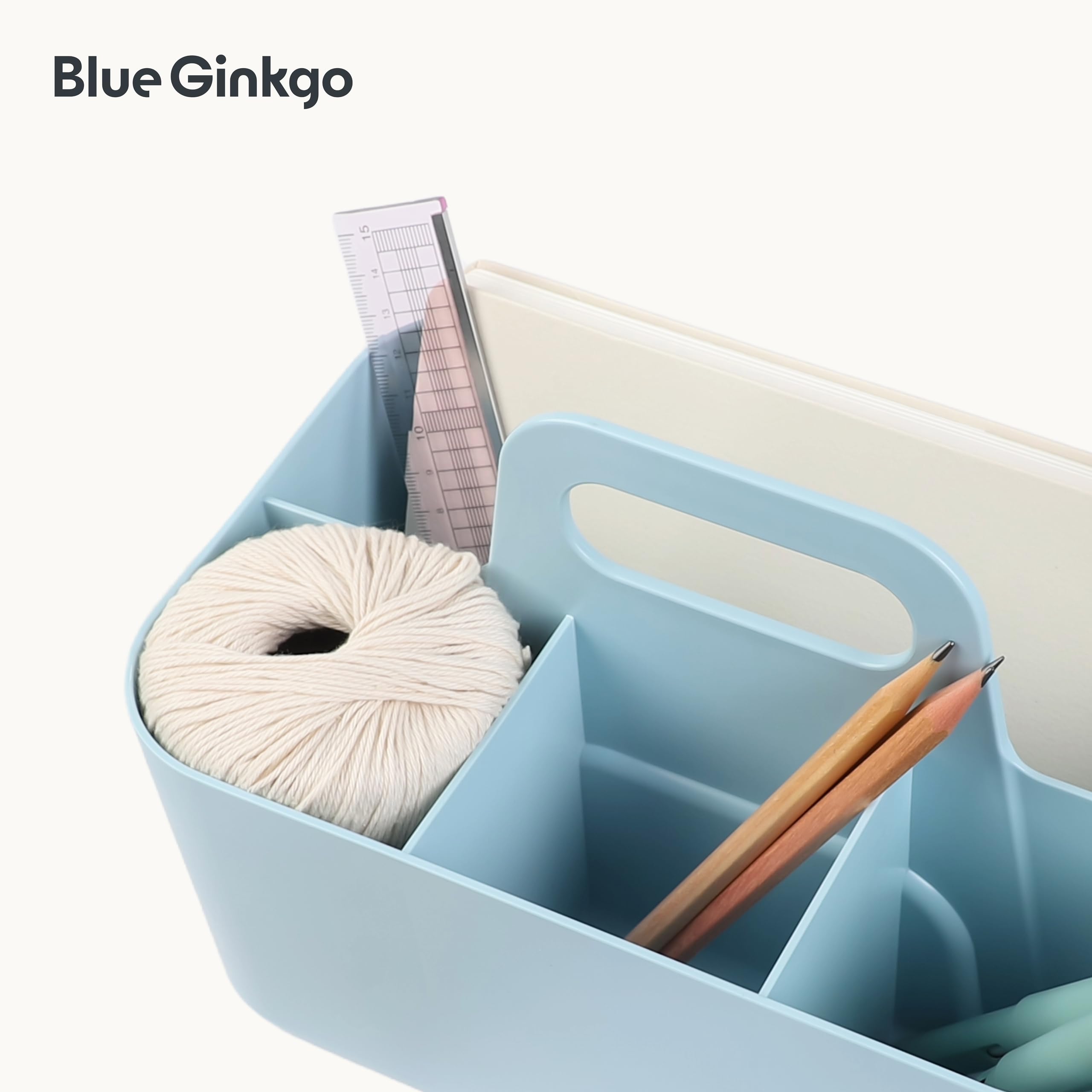 BLUE GINKGO Stackable Organizer Caddy Korean-Made Portable Tote for Bathroom Office Crafts or School Supplies Rectangle Blue — view 7