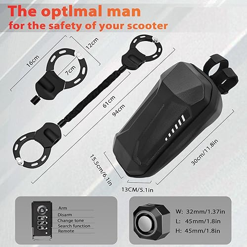 Miniatura 3 de Cerraduras de scooter eléctrico antirrobo con alarma, bolsa impermeable y llave, bloqueo de cadena de bicicleta antirrobo de alta resistencia para