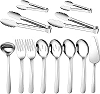 Gisly 12-Piece Stainless Steel Serving Set: Spoons, Forks, Tongs, Ladle, Cake Server - Dishwasher Safe for Buffets, Parties & Catering