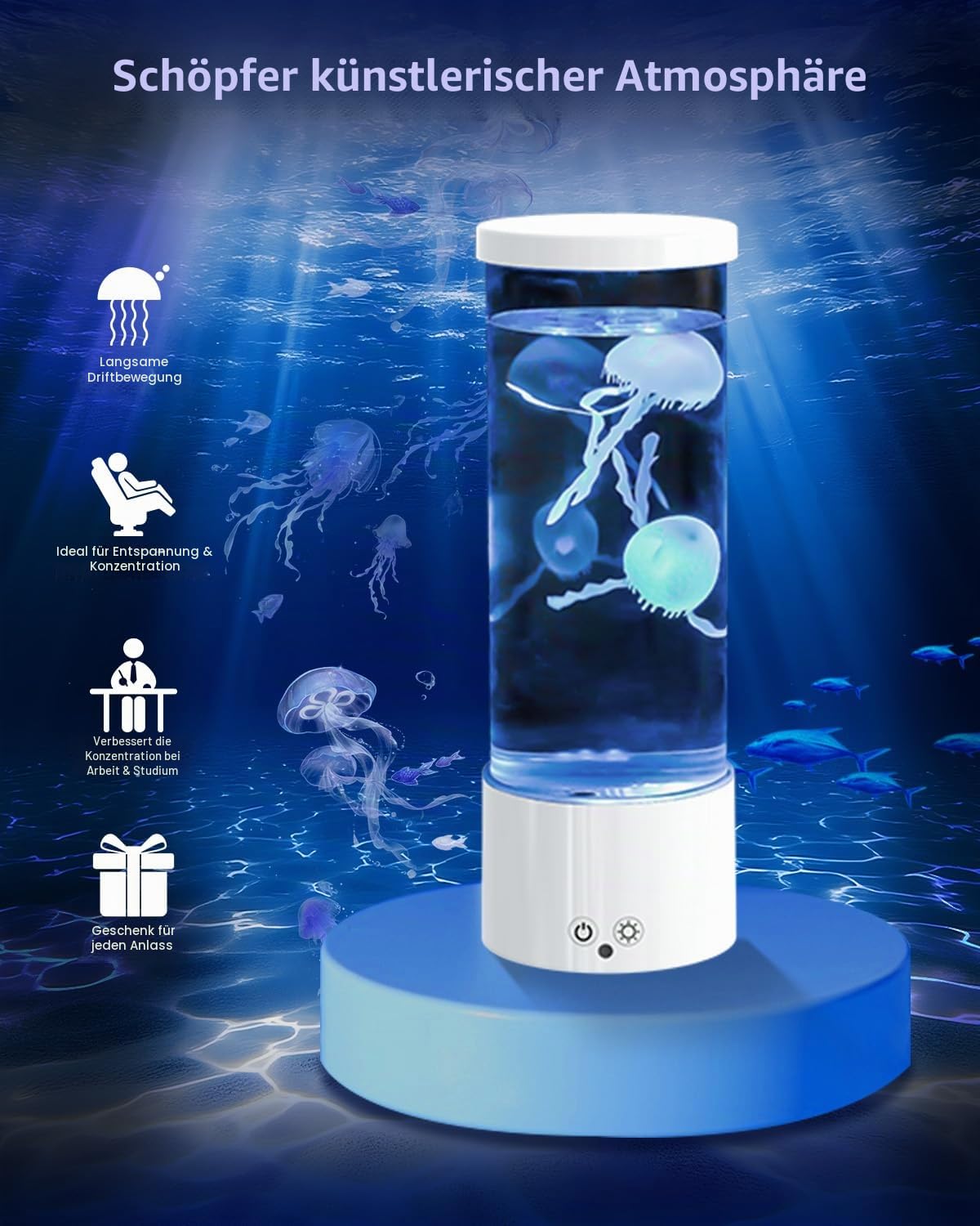 AONESY Lavalampe Quallen Lampe mit 17 Farben & 4 Lichtmodi : Jellyfish Lamp Lavalampen für Zimmer, Dekoration | Quallen Aquarium für Kinder Erwachsene den flüsterleisen Betrieb von Relaxion