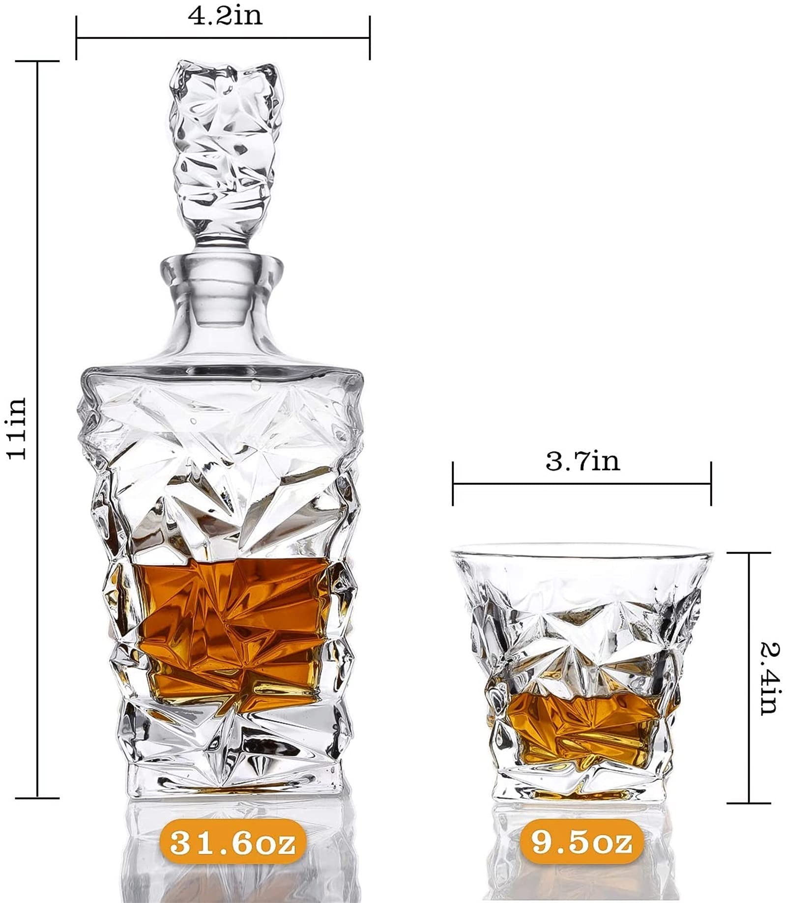 Zestaw karafek do whisky ze szklankami, Zestaw karafek do alkoholi kryształowych z 4 szklankami w pudełku Premium, Zestawy karafek do whisky dla mężczyzn, Szklanka do whisky, Koktajl, Wódka Whiske