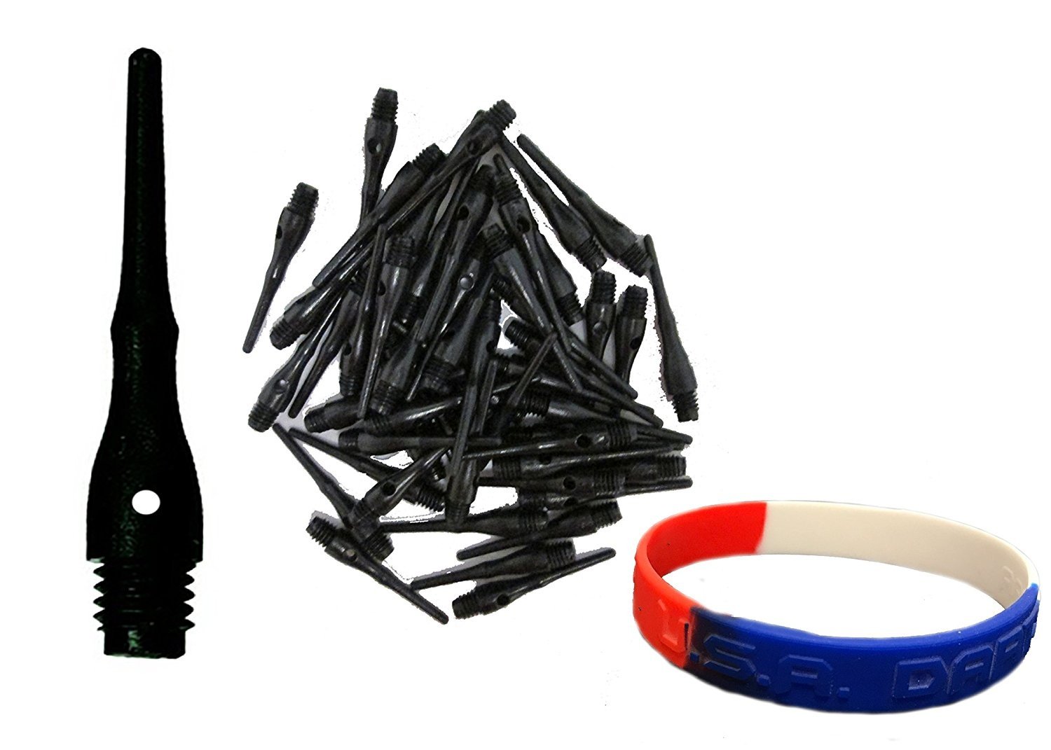 Tufflex III Extra Strong 2BA 3/16" Thread Soft Tip Dart Points Black 100-1000 Packs Plus USA I Love Darts Bracelet