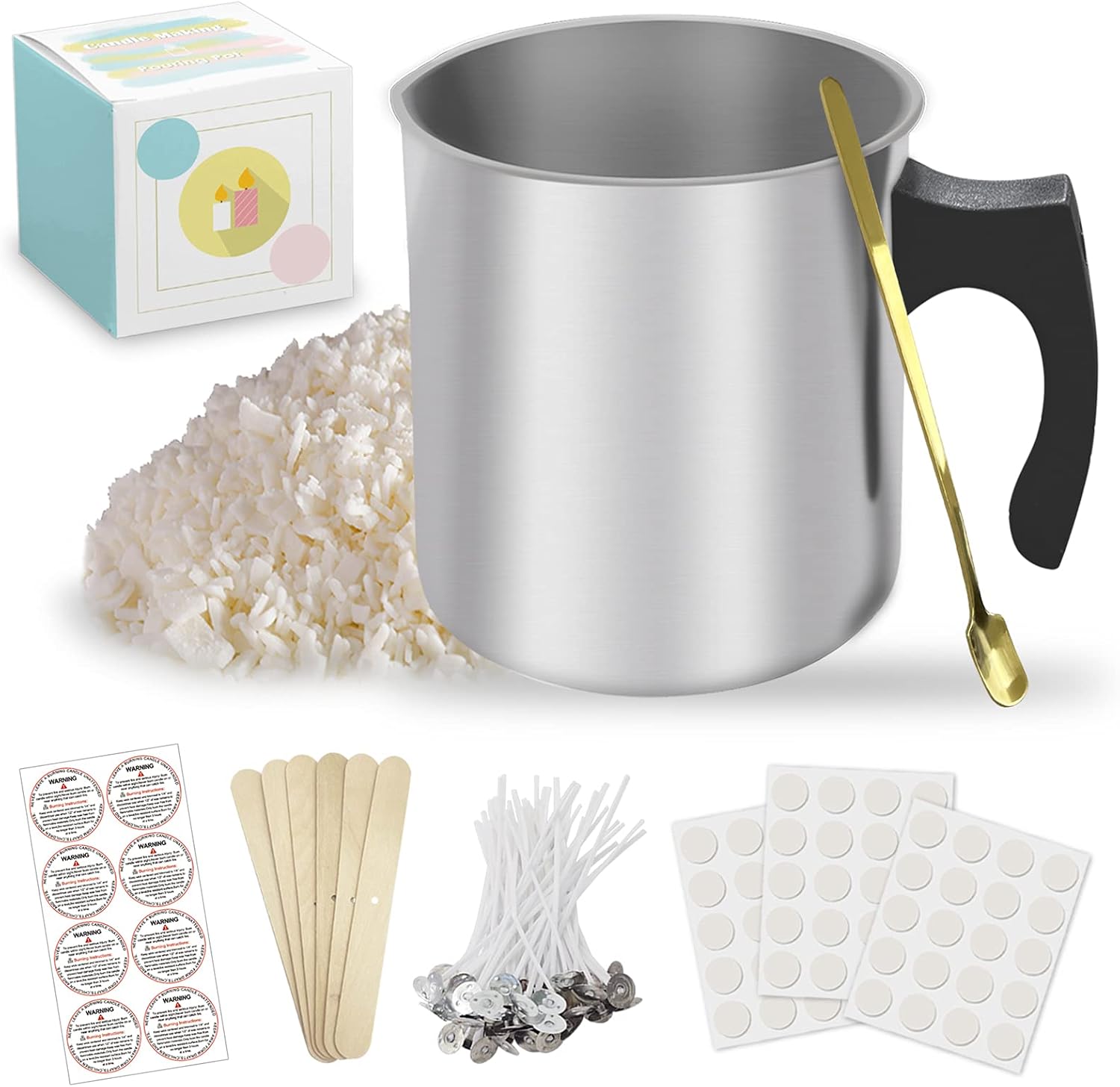 Candle Making Kit, Soy Wax DIY Candle Supplies Including 28oz/800ml Candle Make Pouring Pot, 60 Candle Wicks, 60 Wicks Sticker, 6 Candle Wicks Holder, Natural Soy Wax and Spoon