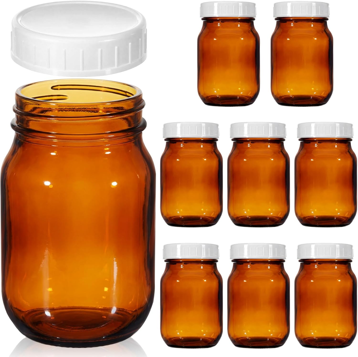 Norme 24 Pieces Amber Mason Jars 16 oz Amber Glass Mason Jar with Airtight Lids Canning Apothecary for Pickle Fermenting Canning Freezing Beverages Preserving