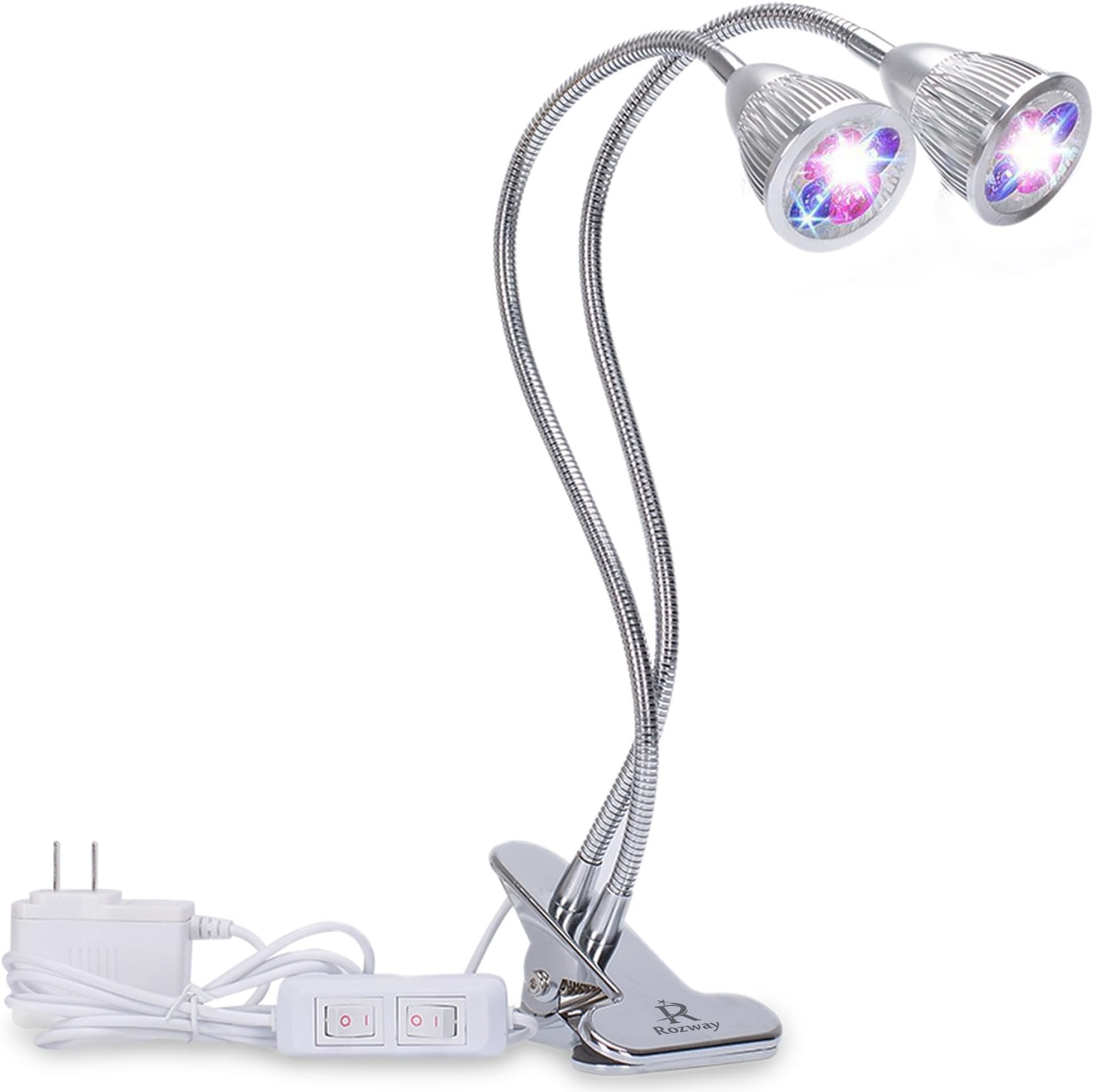 Rozway Grow Light, Dual Head LED Grow Lamp for Plants | HIGH YIELDS| Gooseneck w/Dual Switches. Plant Lights for Indoor Garden Hydroponics
