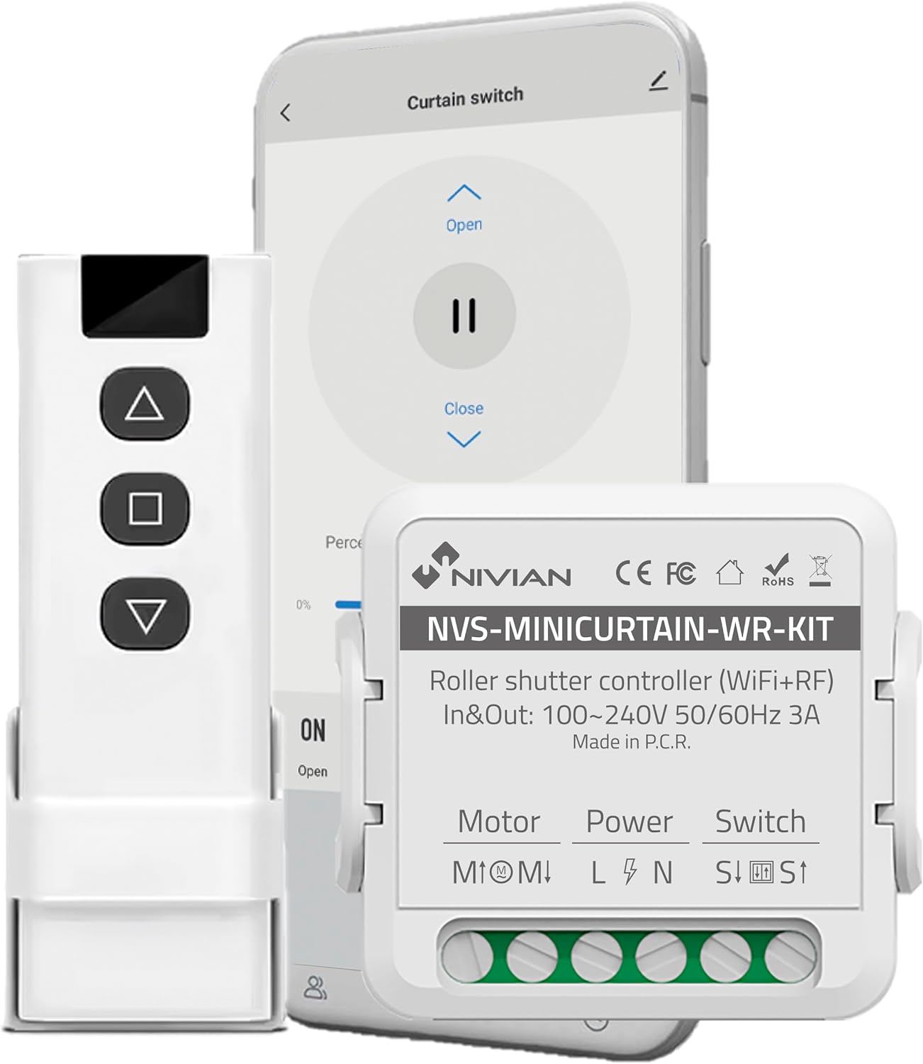NIVIAN Controlador WiFi para Motor de Persianas con Mando RF. Control Remoto App Tuya. Interruptor Persiana WiFi Programación Horaria, Temporizador y Medición de Consumo. Compatible con Alexa y Google