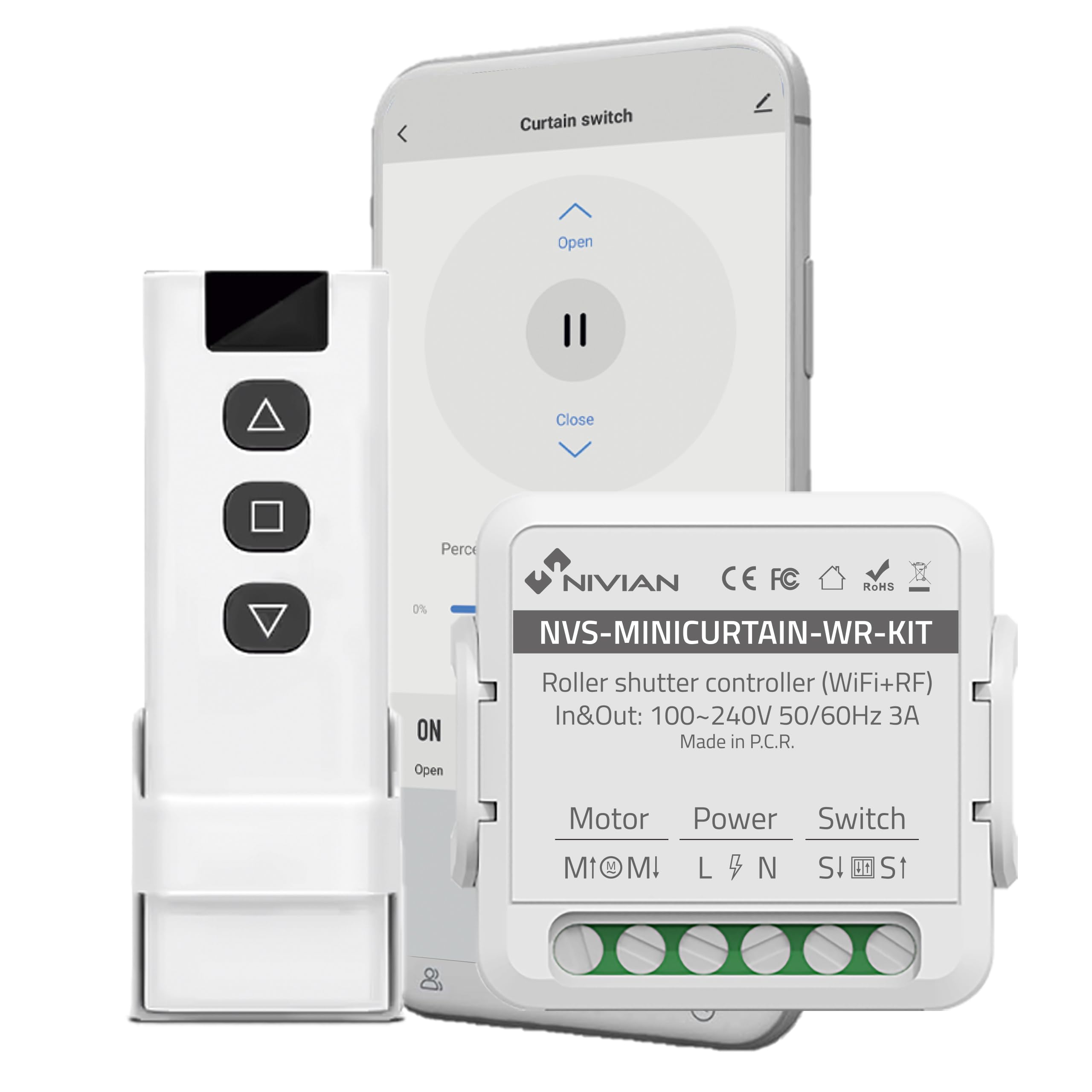NIVIAN Controlador WiFi para Motor de Persianas con Mando RF. Control Remoto App Tuya. Interruptor Persiana WiFi Programación Horaria, Temporizador y Medición de Consumo. Compatible con Alexa y Google