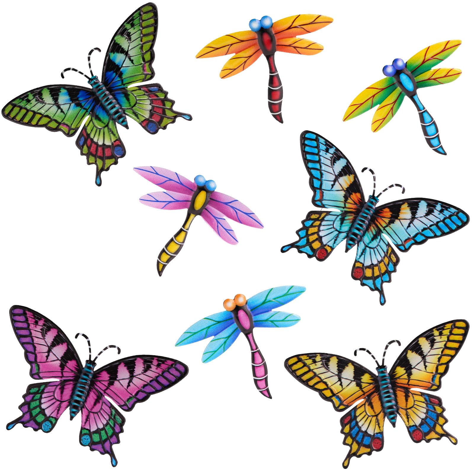DEWEL 8 Pcs Metal Butterfly Dragonfly Wall Decor, Garden Decor for Outside Wall Art, Colorful Hanging Decorations Outdoor Wall Decor for Garden Fence Patio Yard, Great Gift Choice โ image 1