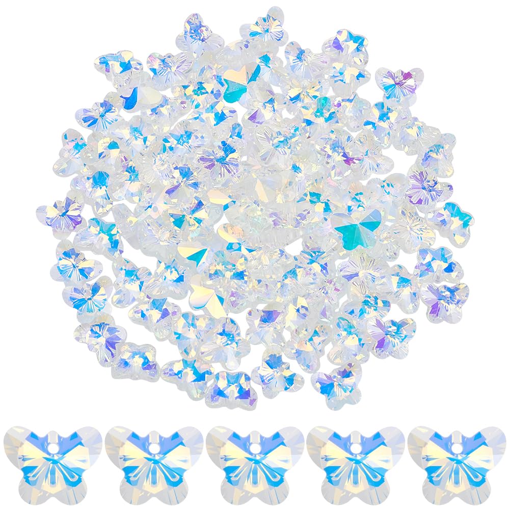 SOFPLATE 1 Box 100Pcs 14mm Butterfly Crystal Beads Clear AB Glass Beads Prism Crystals Sun Catcher Glass Charms Chandelier Replacement Faceted Spacers for Suncatchers DIY Lamp Hanging Jewellery
