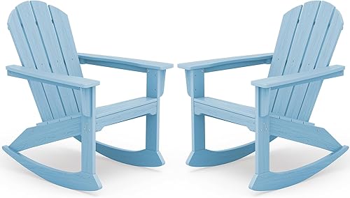 Miniatura 20 de SERWALL Modern - Juego de 2 sillas mecedoras Adirondack de polietileno de alta densidad para todo tipo de clima, para piscina, césped, jardín, Negro