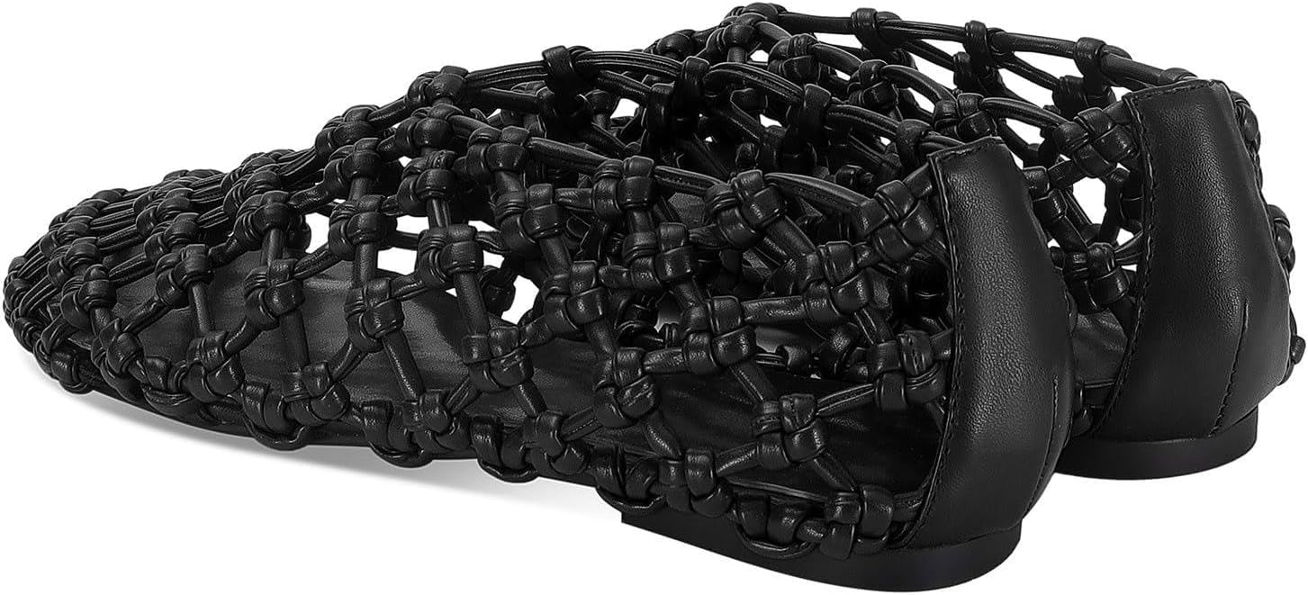 Mesh Ballet Flats for Women Round Toe Woven Hollow Beach Ballerina Flats Summer Cute Casual Mary Jane Shoes