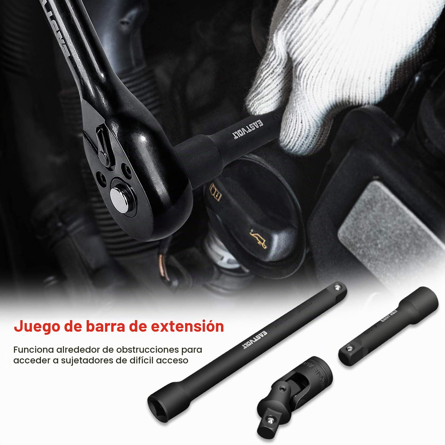 Eastvolt Juego de herramientas mecánicas de 46 piezas con trinquete reversible de 72 dientes métrico/SAE (ASK06)
