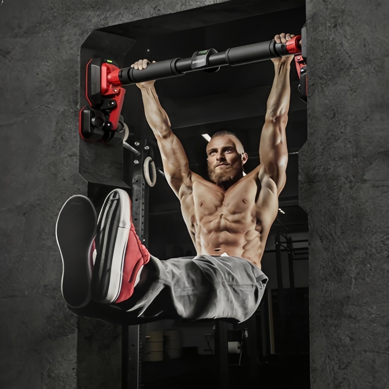 Drążek do podciągania bez wiercenia do drzwi (krótki 70-100 cm) z pierścieniami gimnastycznymi, domowy drążek do podciągania, sprzęt fitness do użytku w pomieszczeniach