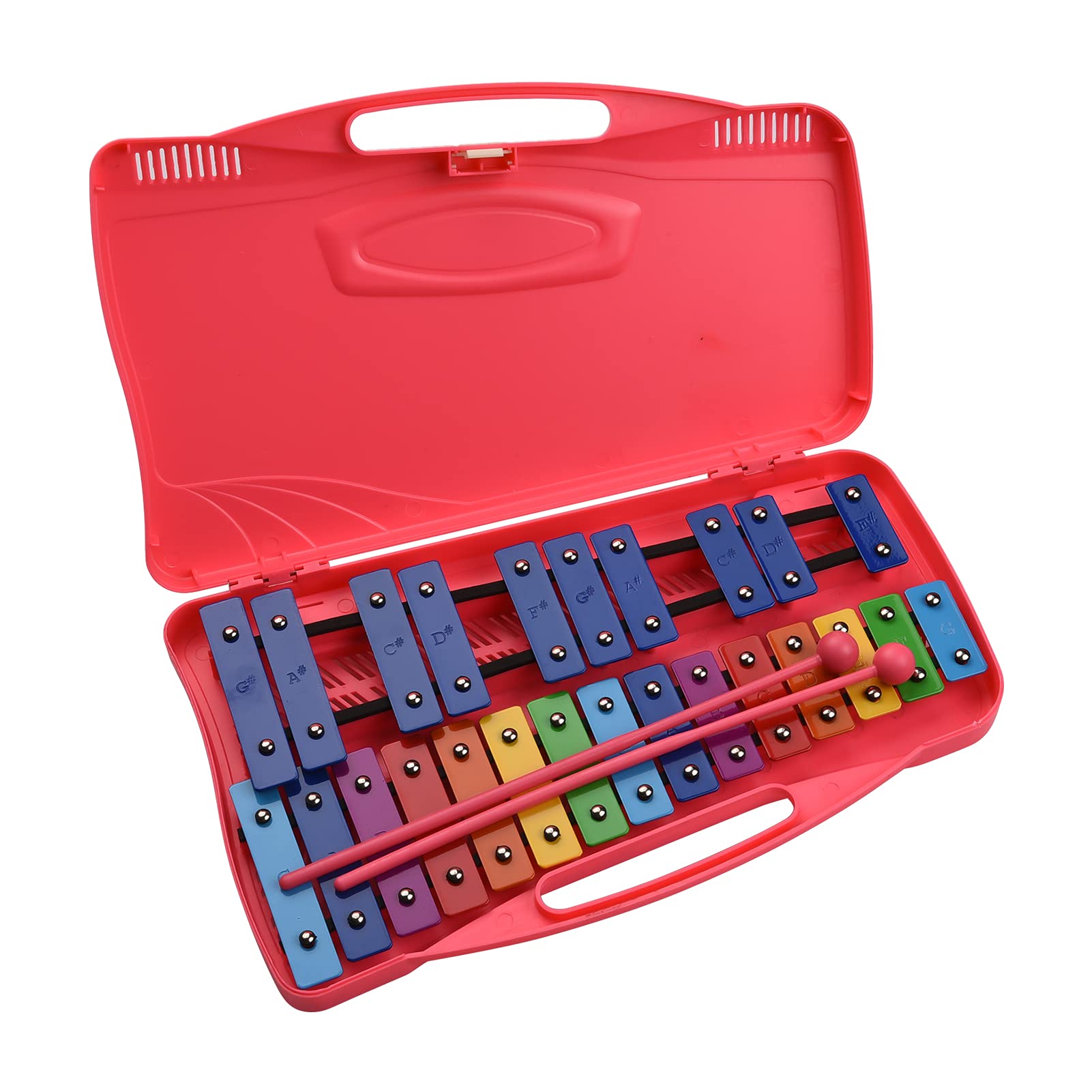 Btuty 25-Noten Glockenspiel Xylophon mit Koffer und 2 Schlägeln – Percussion Instrument GG Tonumfang, Aluminium Klangplatten, Tragbares Musik-Lehrinstrument (Rosa)