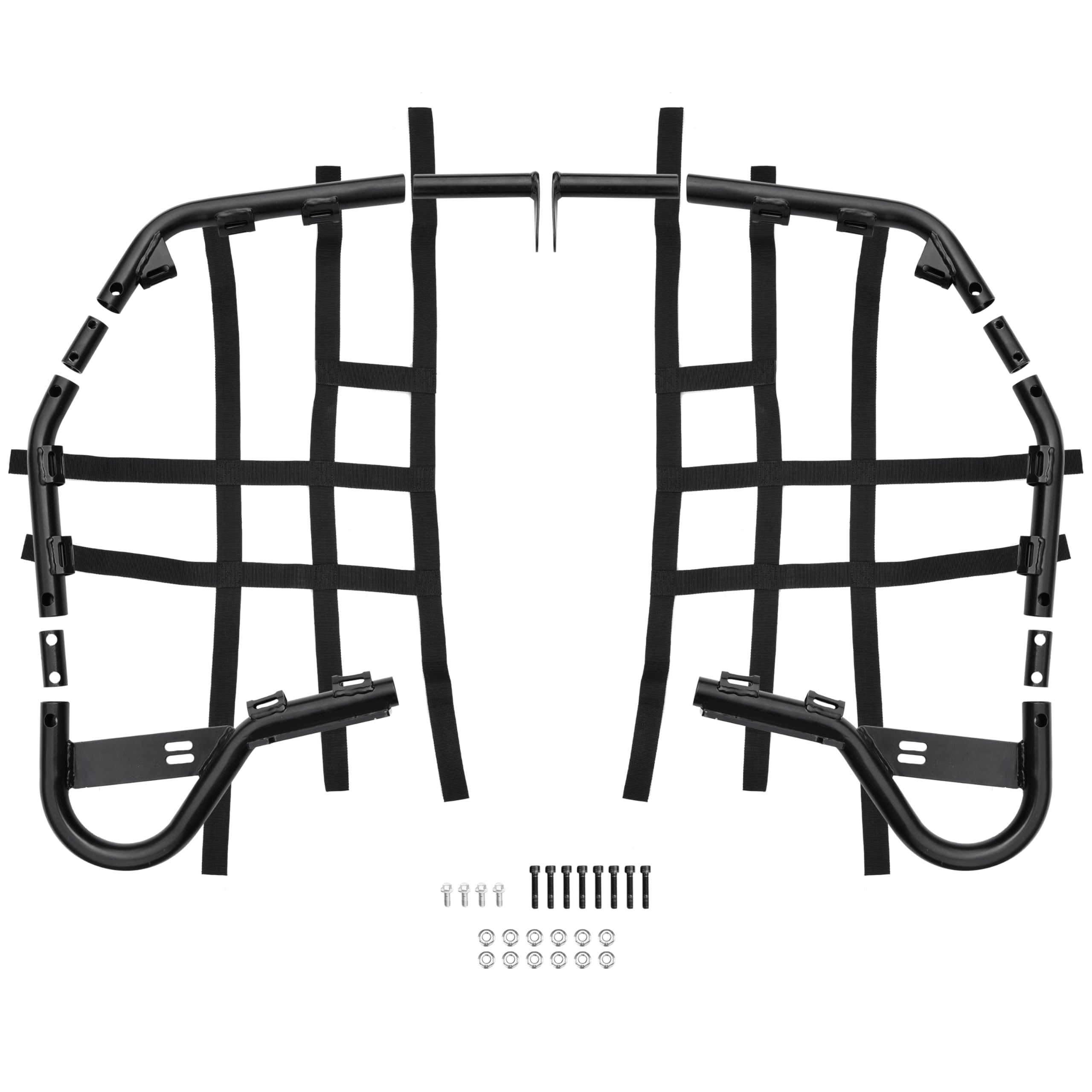 SAUTVS Side Step Nerf Bars Rock Sliders for Yamaha Raptor 700 700R 2006-2025, Combined Foot Guard Pegs with Black Webbing Nets, Protective Off-Road Accessories | Rock Sliders Paire de protections pour pieds avec filets noirs pour Yamaha Raptor YFM 700 700