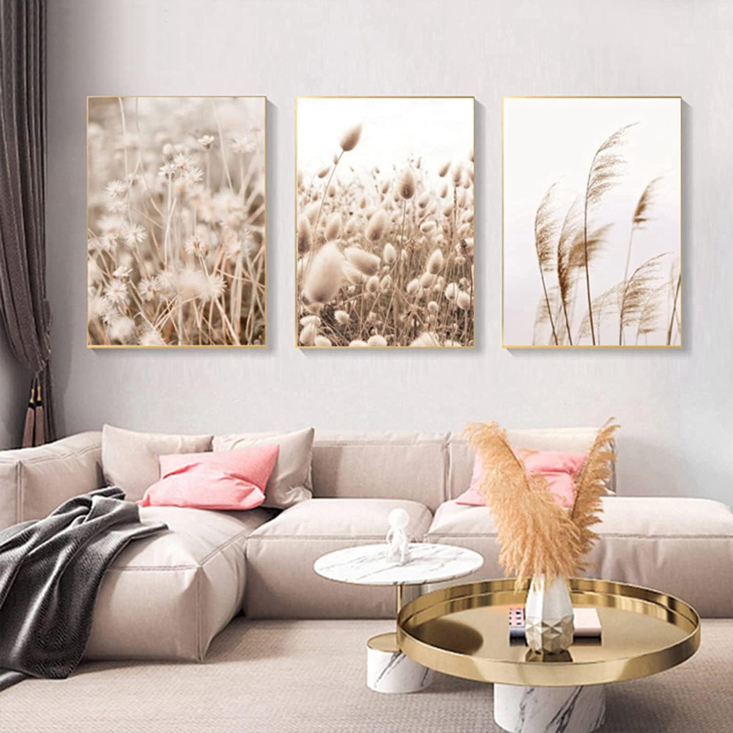 Muurkunst slaapkamer boven het bed, wolkenkunst, set van 3 prints, decoratie boven bed, beige muurkunst, muurdecoratie slaapkamer, neutrale muurkunst, wit - Nederland
