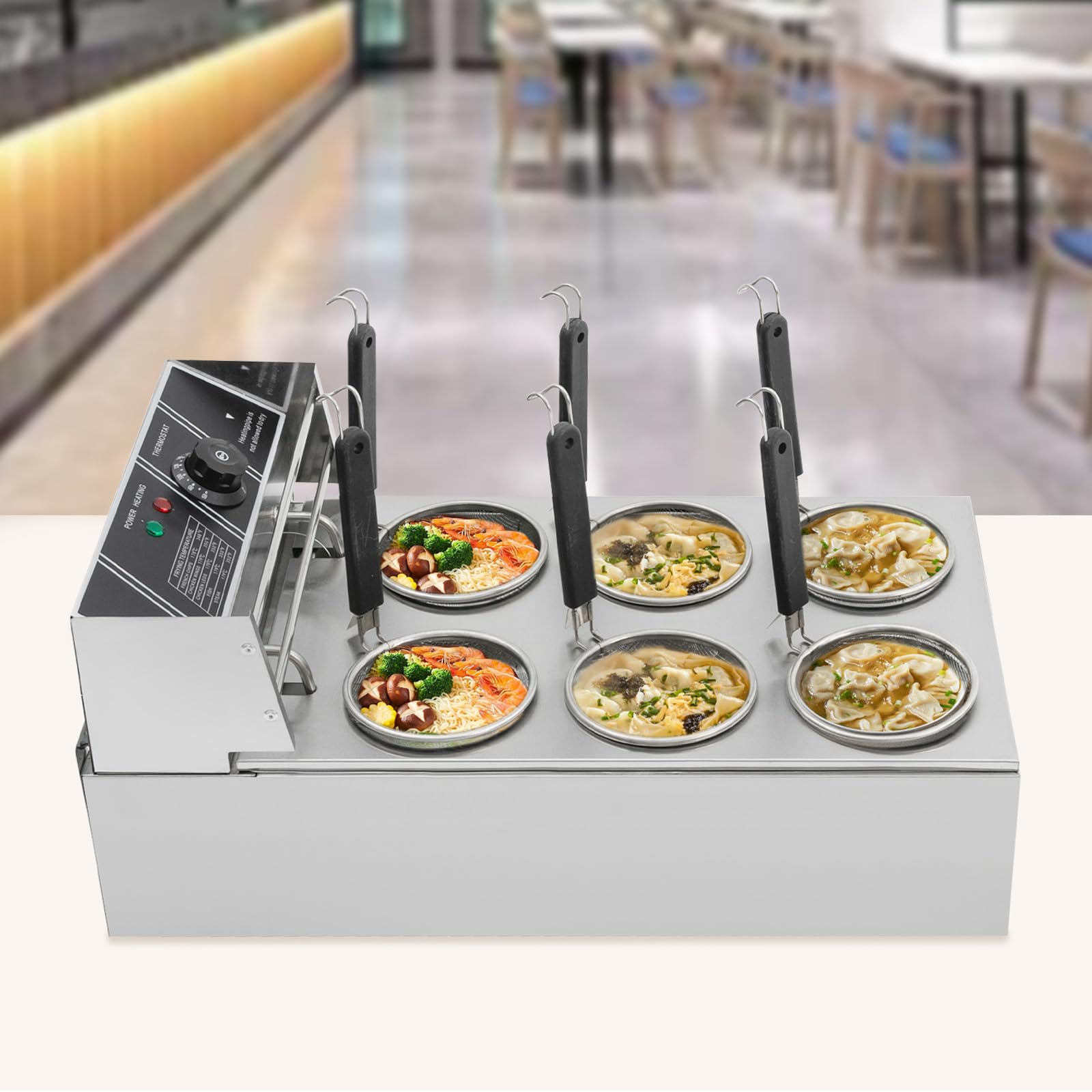 Pentola elettrica per pasta con colino, in acciaio inox, 6 cestini, 2000 W, 20 litri, intervallo di temperatura 60-200 °C, per gastronomia, cucina