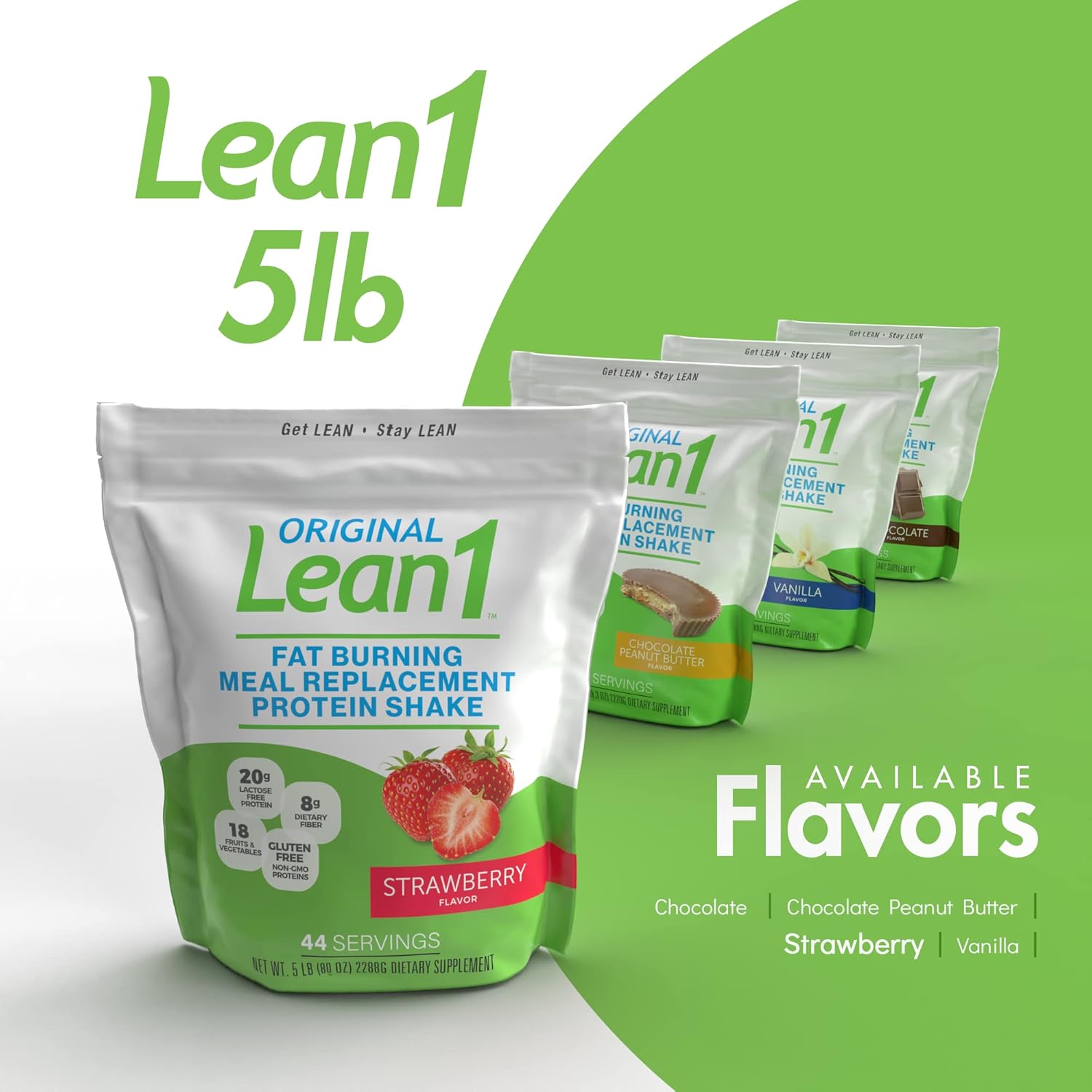 Lean1 Meal Replacement Protein Shake, Strawberry Flavor, 44 Servings in 5 Pound Bag