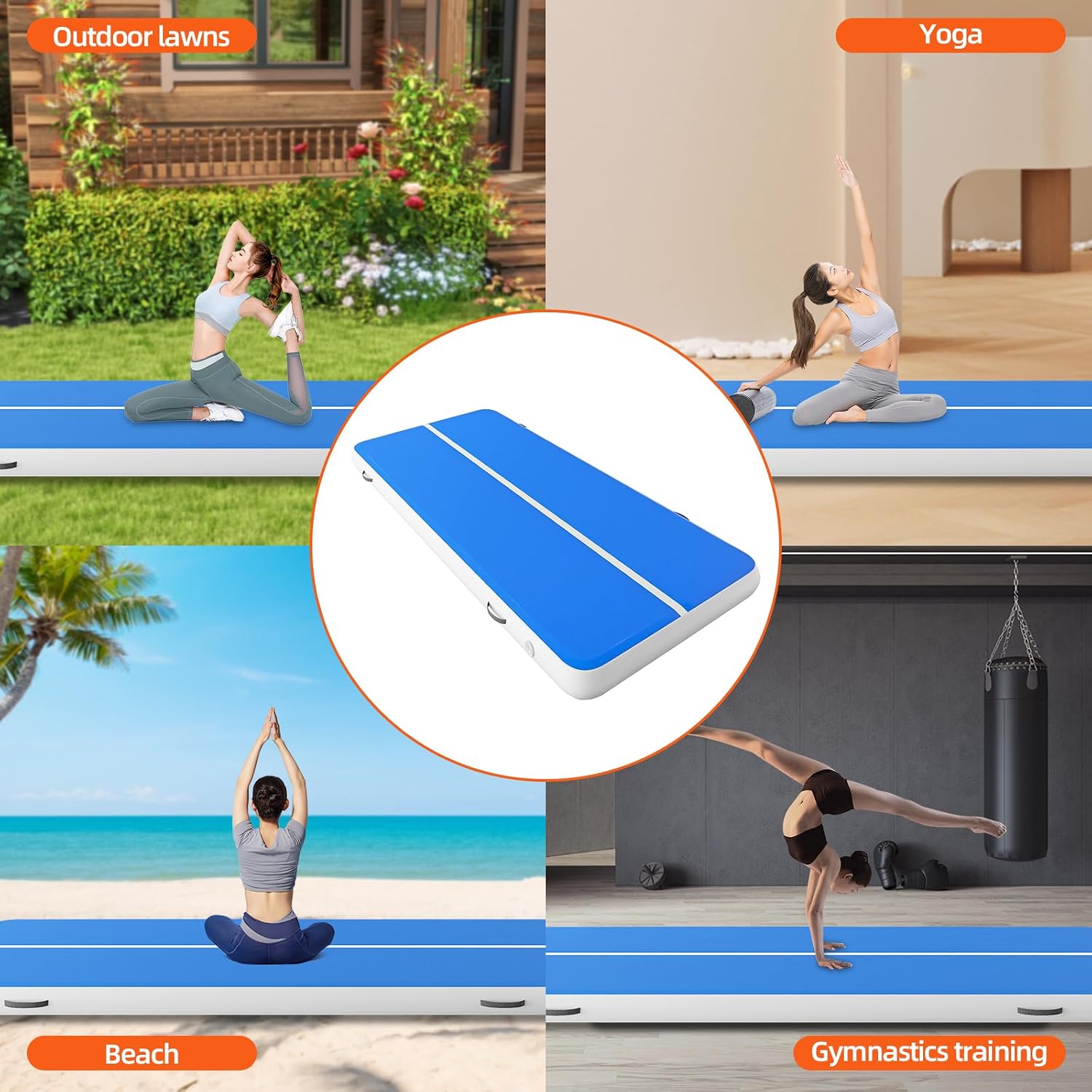 Pro Inflatable Air Gymnastics Mat 20ft/26ft Long 8in Thick - Extra-Large & Thickest Tumbling Track Mat with Electric Pump - Most Affordable for Gym/Home/Outdoor/Cheerleading/Yoga/Pool