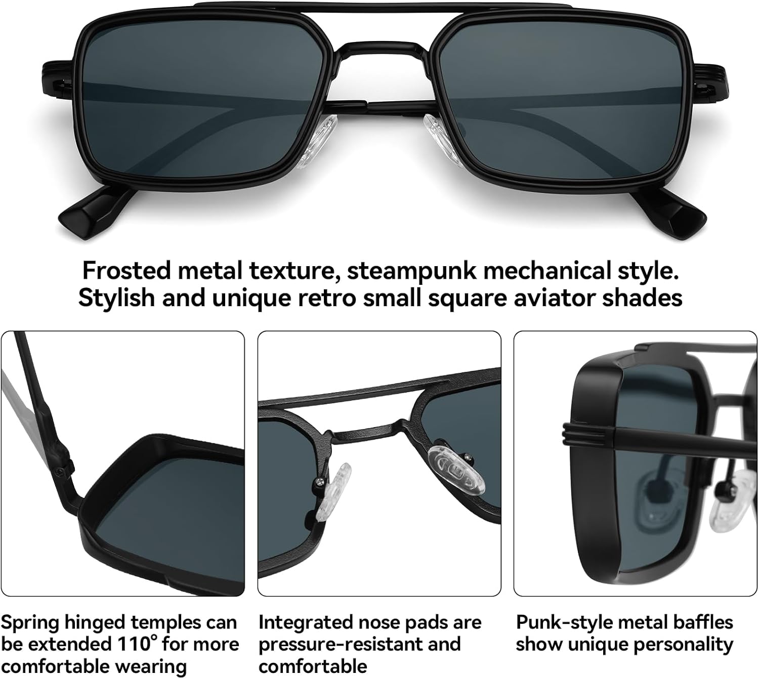 Dollger Small Square Aviator Sunglasses Men Women Trendy Rectangle Steampunk Shades - Image 4