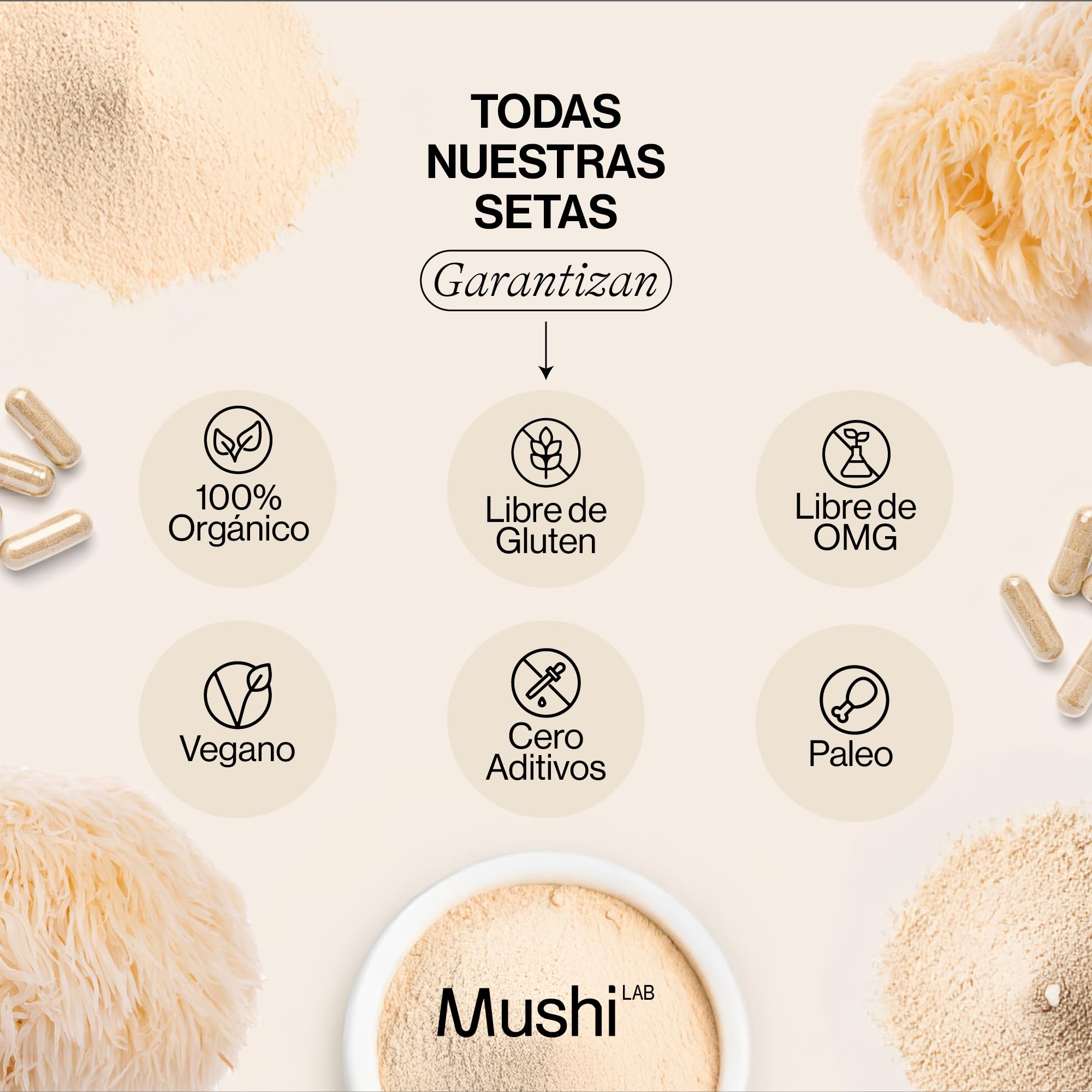 Melena de Leon Mushi LAB | Extracto Orgánico Puro de Melena de León 8000mg | Potencia Memoria, Concentración y Salud Intestinal | Sin Aditivos | Lions Mane | Vegano | Fabricado en Alemania