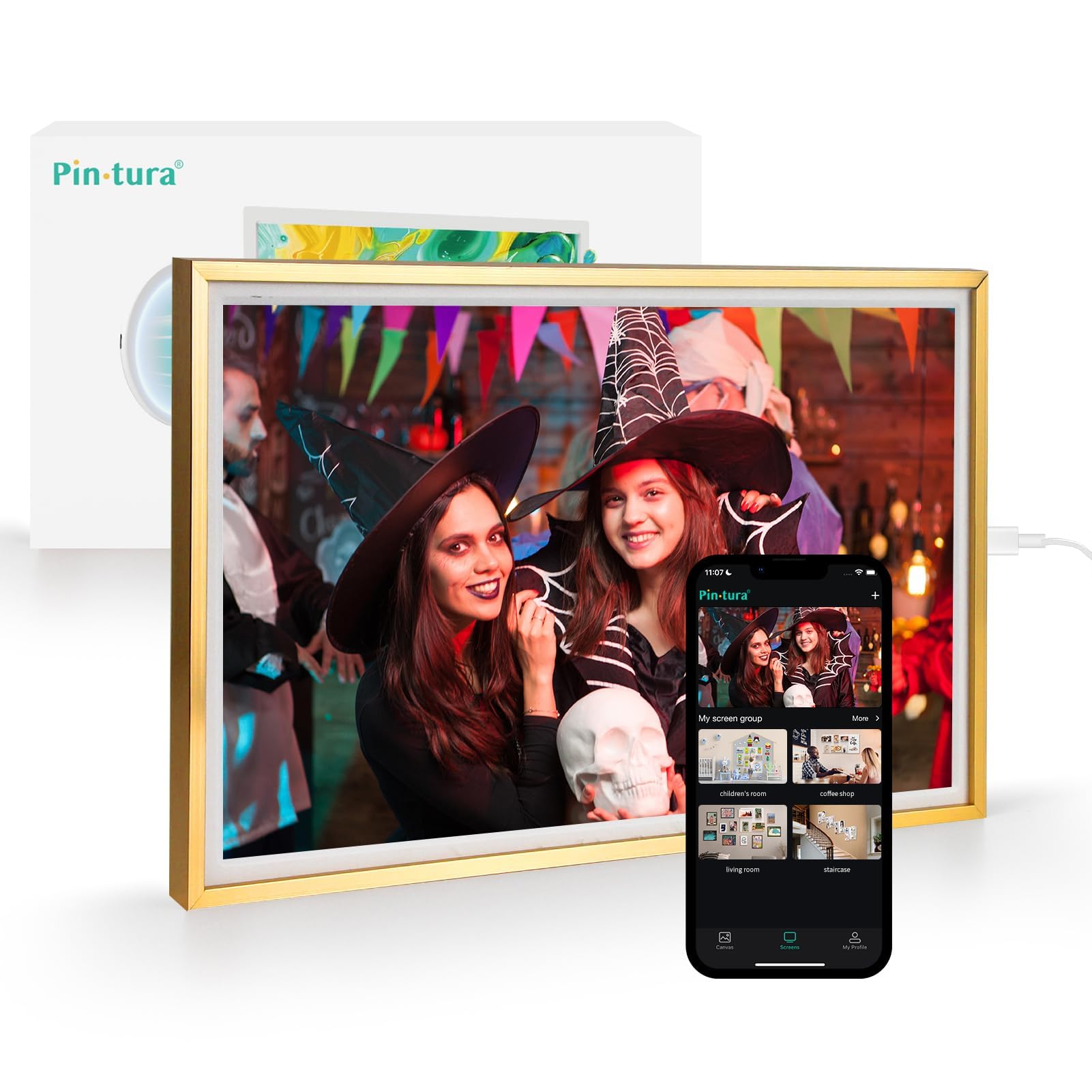 Pintura 10.1" Gold Digital Picture Frame – 64GB+8GB WiFi Digital Photo Frame 1280x800P HD IPS Screen, Instant Sharing via App, Photo Gifts for Parents