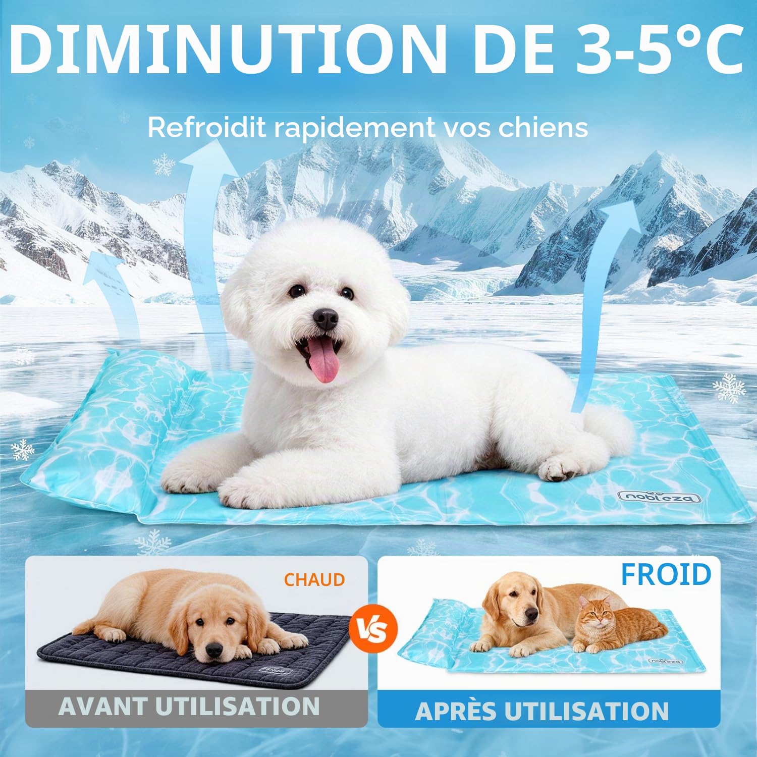 Nobleza Tapis Rafraichissant Chat et Chien, Design avec 6cm Oreiller Cervical Ajouté, Gel Non Toxique et Auto-Rafraîchissant, Tissu Oxford 300D Résistant Tapis Rafraichissant, 122x70cm