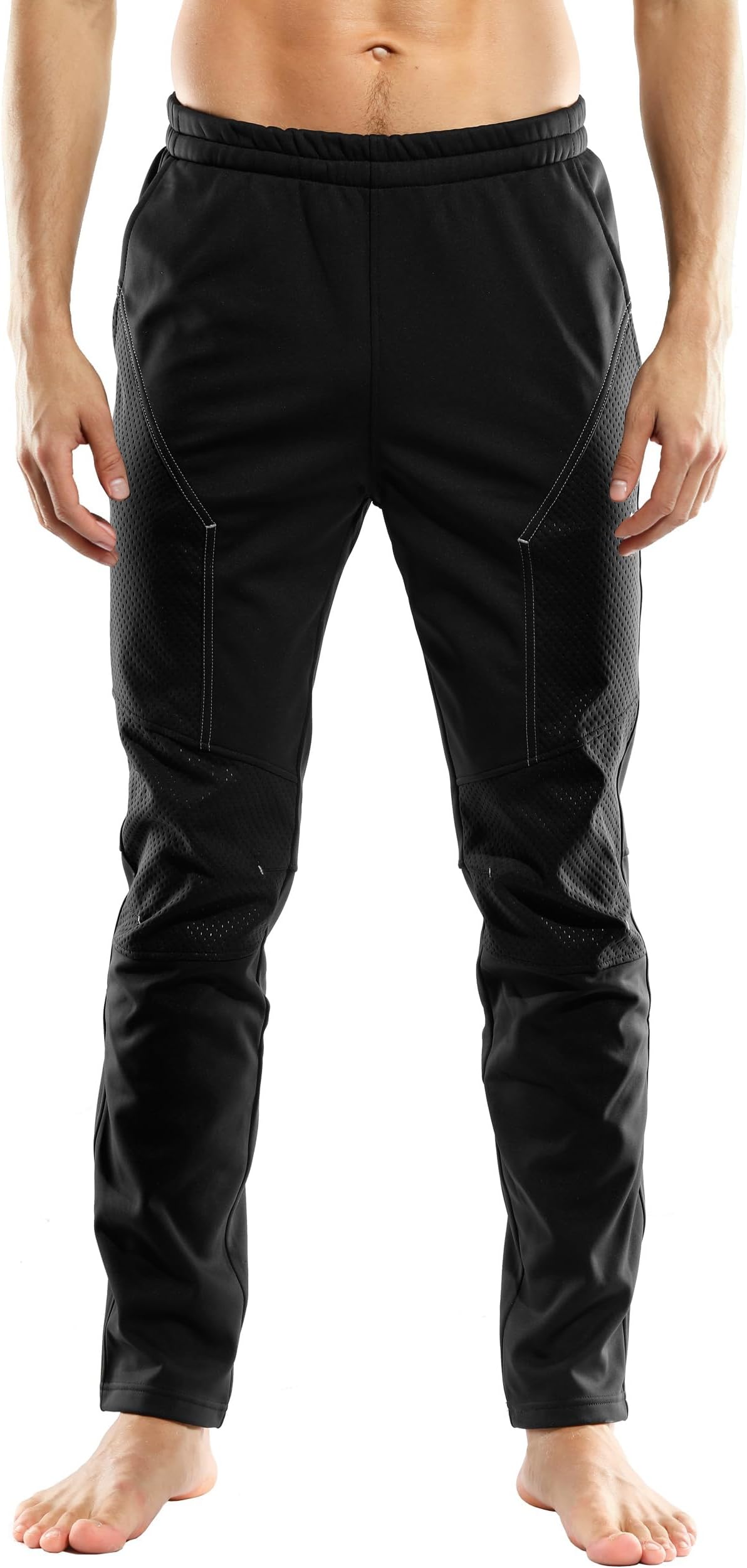 Winter Cycling Pants Men, Windproof Fleece Lined Sweatpants for Biking Running Hiking Mountain Bike Outdoor Sports