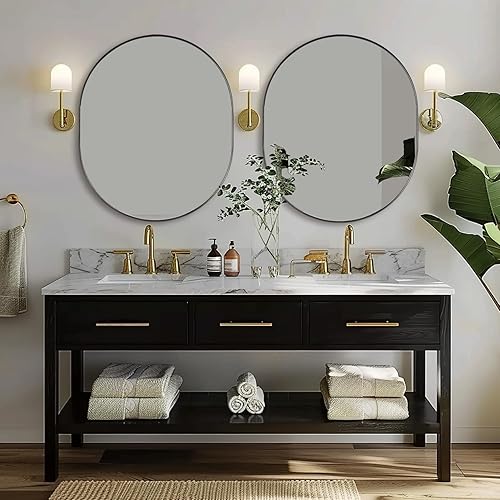 Miniatura 86 de ANDY STAR Espejos ovalados de baño, espejo de tocador doble de 30 x 48 pulgadas, espejos ovalados negros para baño, marco de acero inoxidable