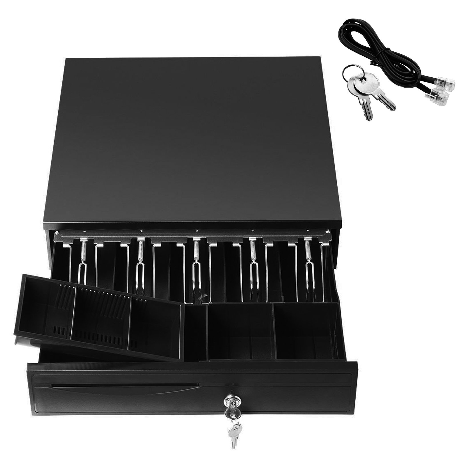 Electronic Cash Drawer with RJ11 Interface 12V Key Lock 16 inch 5 Bills 5 Coins - 3 Coin Tray Removable, for POS Printer Receipt Cash Register (40.5 x 42 x 10cm)