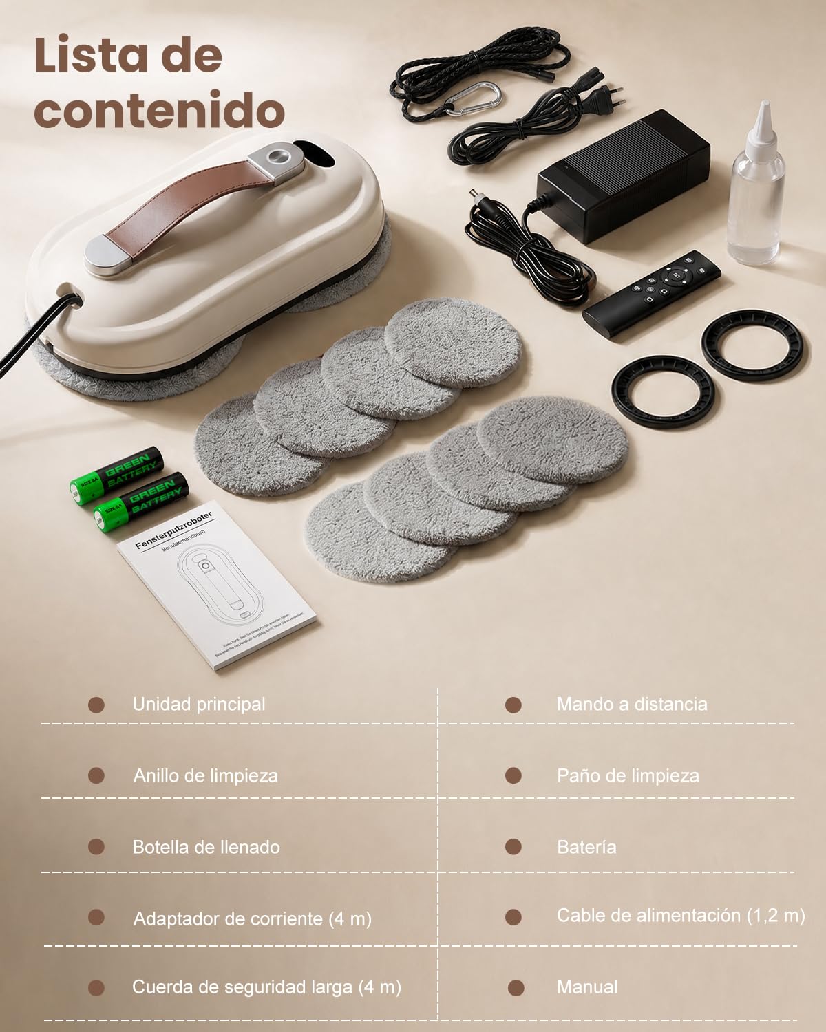 Robofun Robot limpiacristales, Limpia Cristales Eléctrico Ventanas 6000Pa | Doble Sistema de Pulverización, Depósito 100ml, Múltiples Sistemas de Seguridad para Limpieza Automática De Ventanas