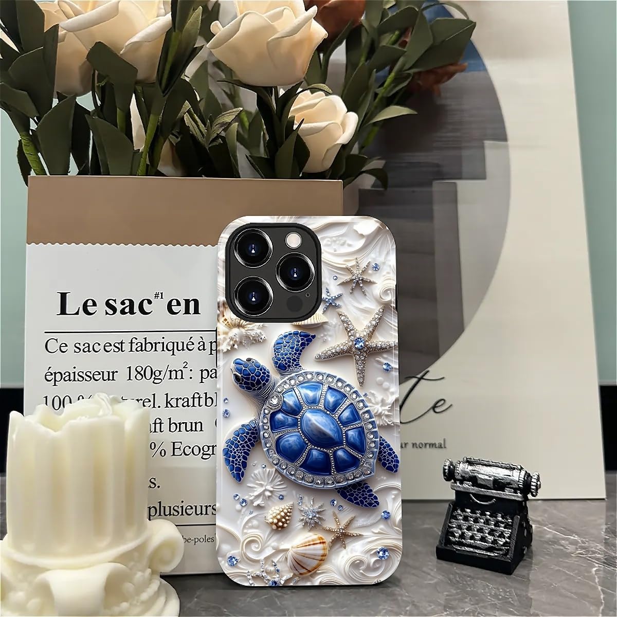 Case for iPhone 12 Pro Max, Hybrid Heavy Duty 2 in 1 Full Body Rugged Shockproof Protection Glossy Case for iPhone 12 Pro Max - Sea Turtle Starfish Ocean - Image 7