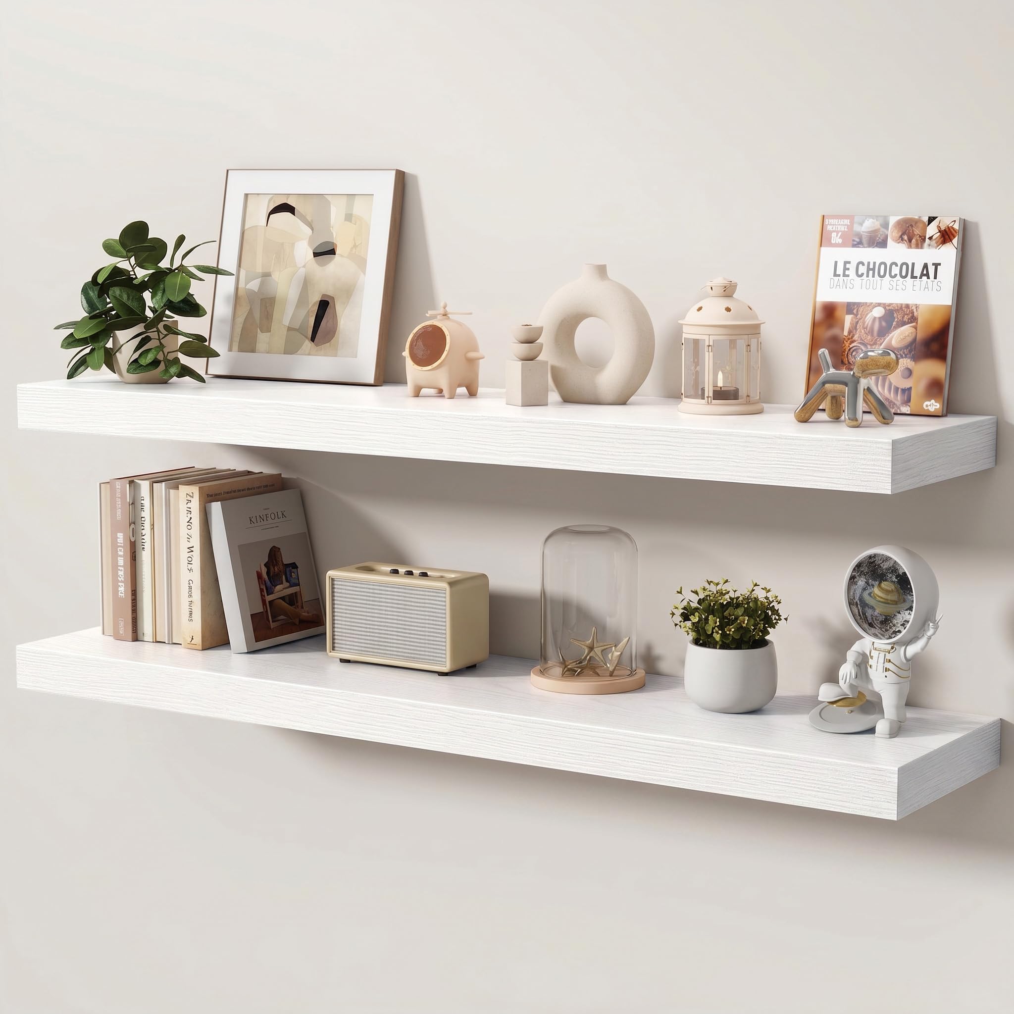KovaScape Floating Shelves Set of 2, 120cm shelves for wall with Invisible Brackets, Heavy Duty Wooden Wall Mounted Shelf for Kitchen, Bathroom, Living Room, Bedroom