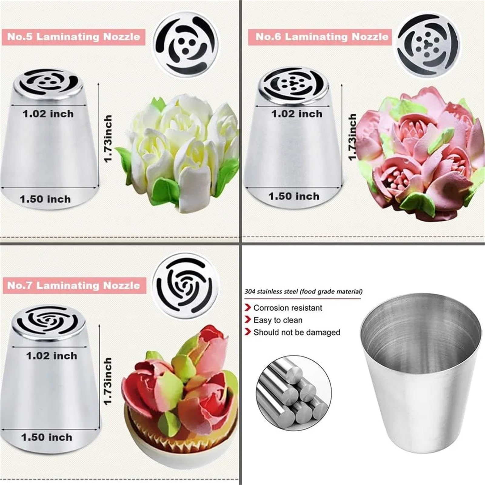 Spritzbeutel-Tülle 7 Stück Gebäckdüsen for Sahne, Zuckerguss, Rohrleitungen, Kuchendekorationstipps, Blatt-Tulpen-Kuchendüsen, Spitzen