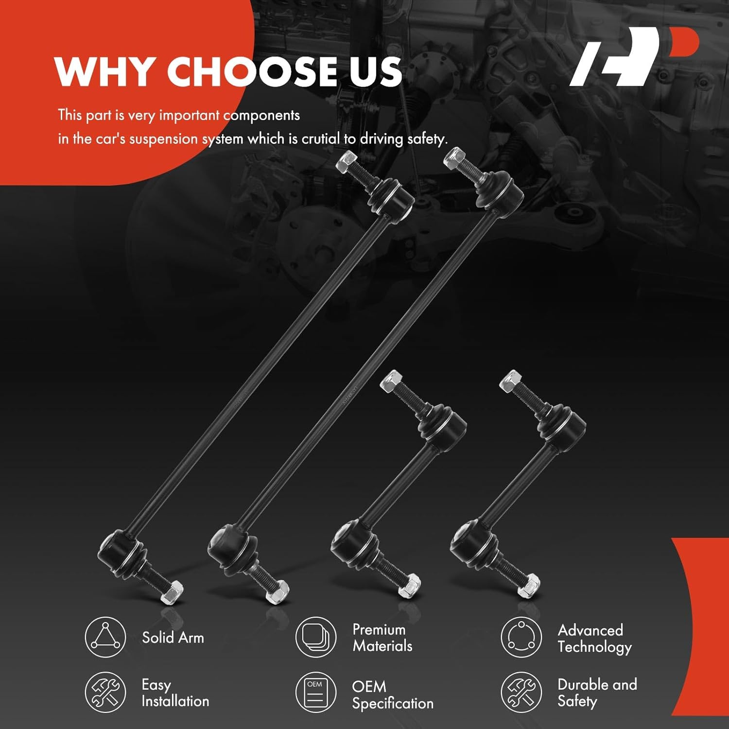 A-Premium Set of 4, Front & Rear Sway Bar Links Kit Stabilizer Bar Links, Compatible with Land Rover Range Rover 2003-2012