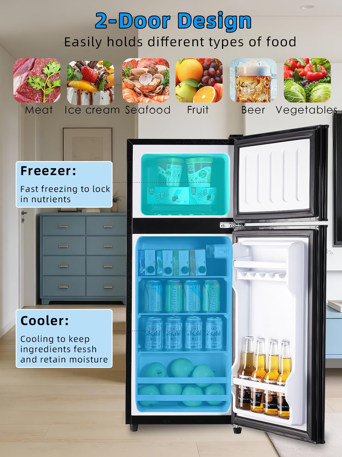 KRIB BLING 3.8 Cu.Ft Refrigerator with Freezer, 2 Doors Fridge with Adjustable Thermostat Control, Refrigerator for Kitchen, Dorm, Apartment, Garage, Office, Black on Fridge.com