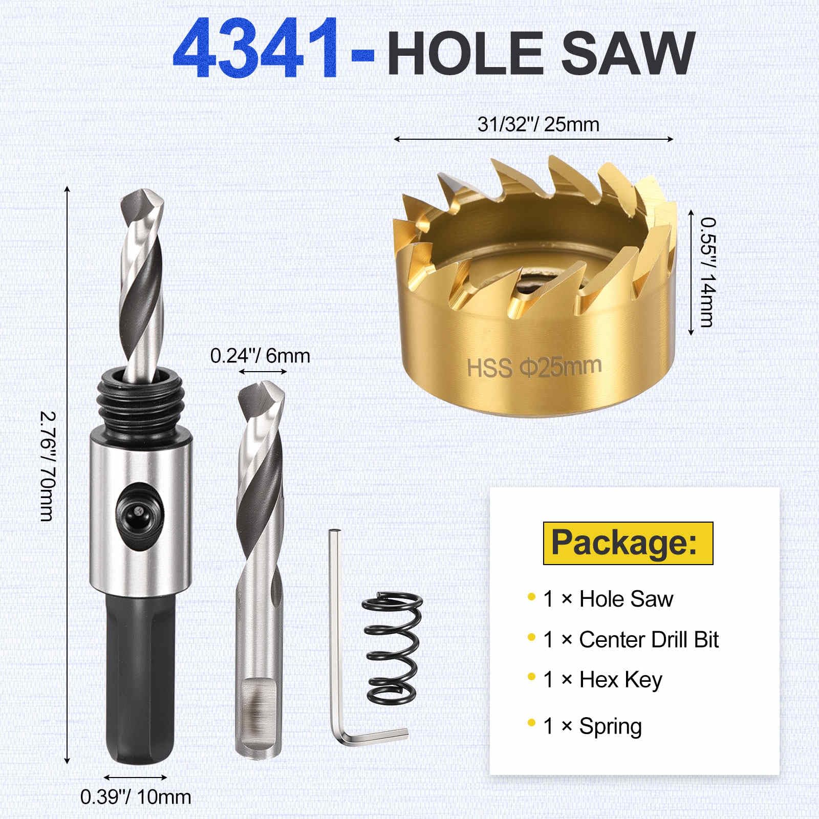 DTGN 31/32" Hole Saw 4341 High Speed Steel - 25mm Hole Cutter - Good for Thin Metal/PVC/Acrylic/Plastic/Wood Board - Gold - Image 2