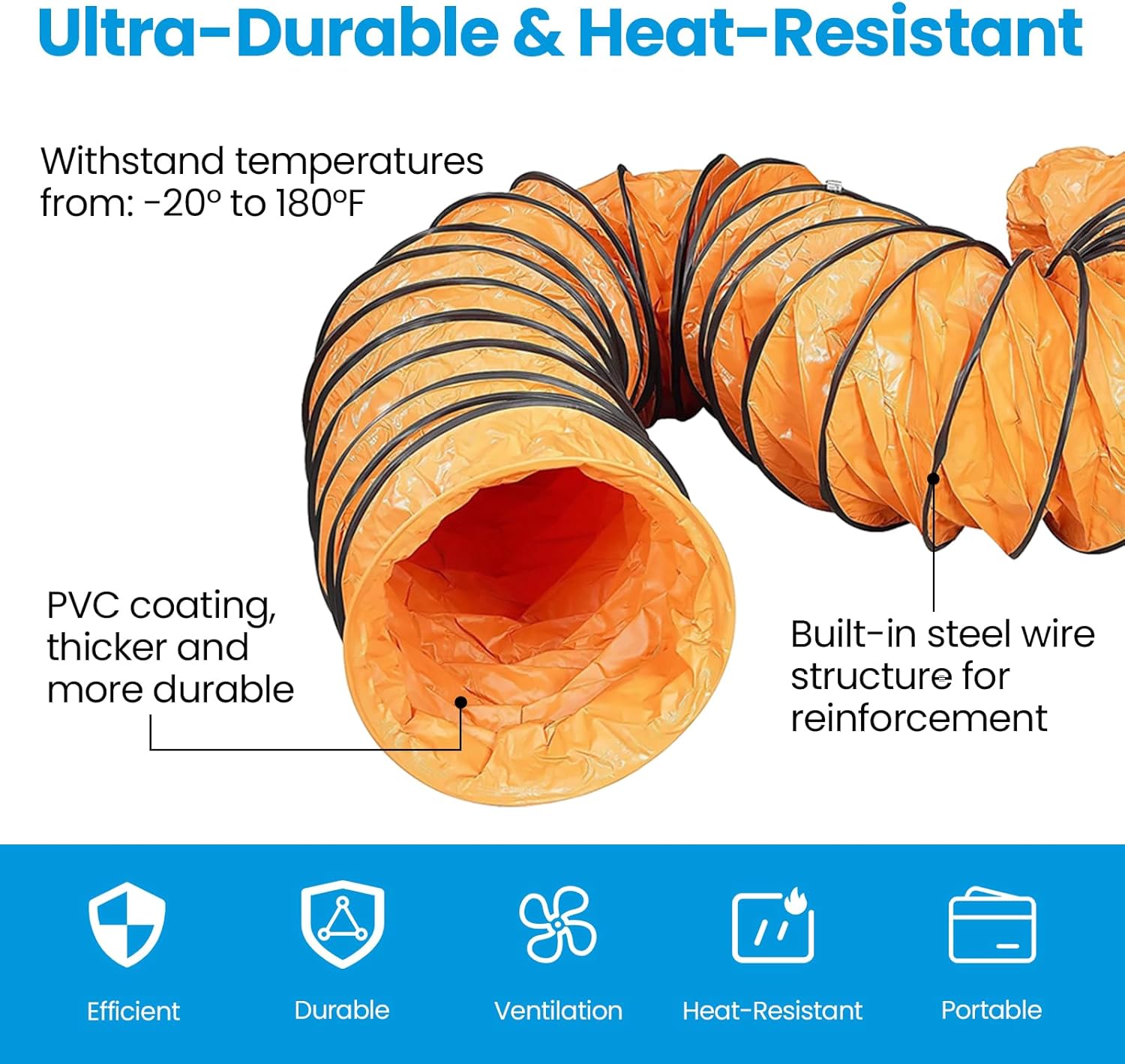 CADPXS 8" PVC Flexible Duct Hose for Shield HEPA 550 Air Scrubber, Easy Storage (8 Inch x 16.4 Feet, Outlet)