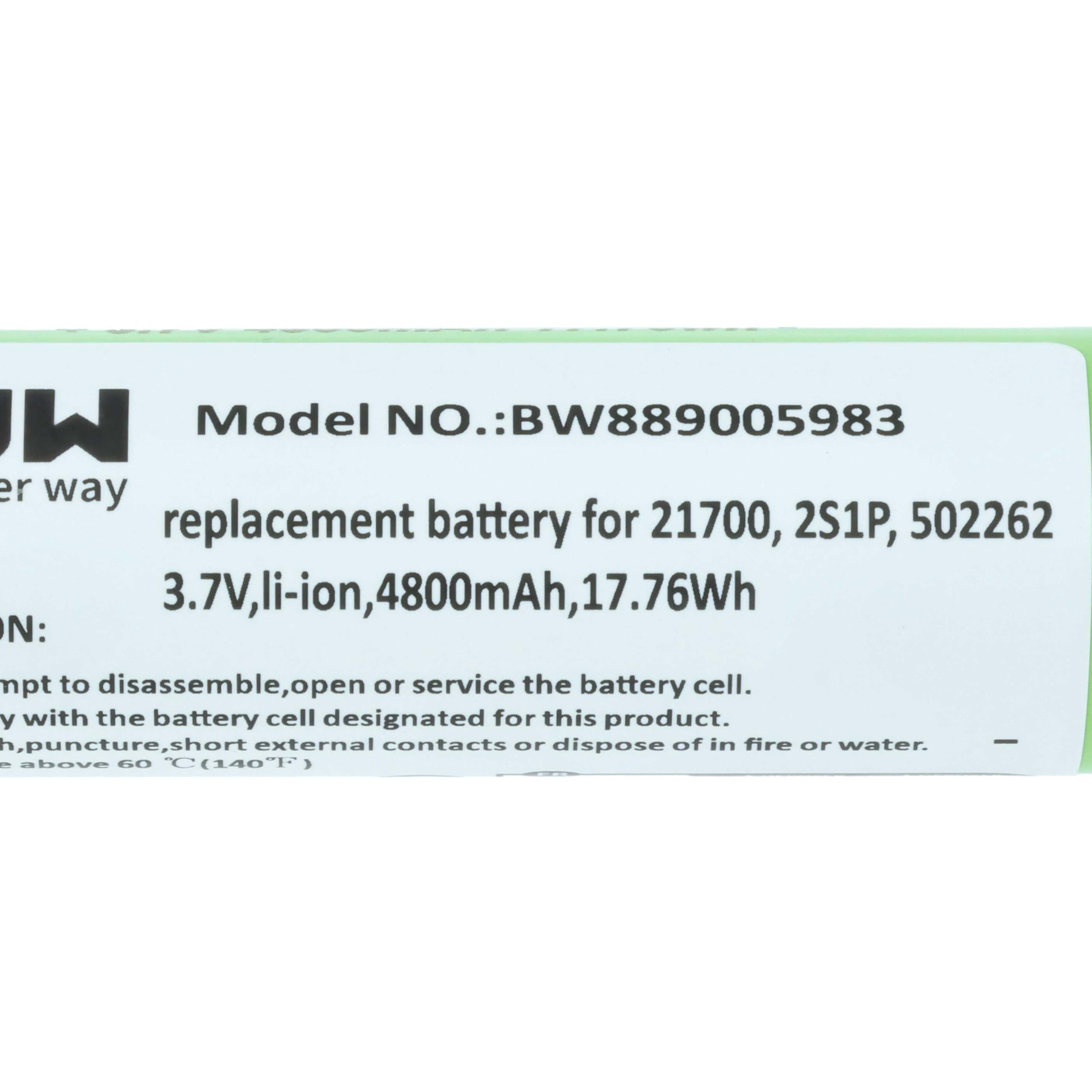vhbw Bateria zamienna do Ledlenser 2S1P, 502262 do latarki czołowej (4800 mAh, 3,7 V, litowo-jonowa)
