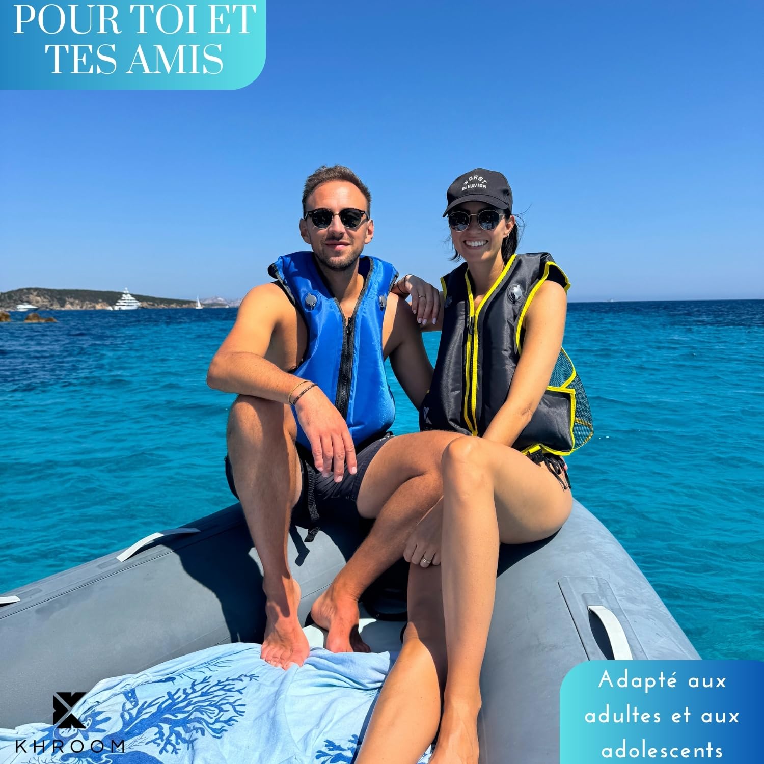 Khroom Gilet Gonflable Conforme aux Normes EU | 150-210 cm, jusqu'à 100 kg | Gilet de flottaison pour Adultes/Ados | Aide à la flottabilité pour plongée en apnée, Le Kayak et Le Sup