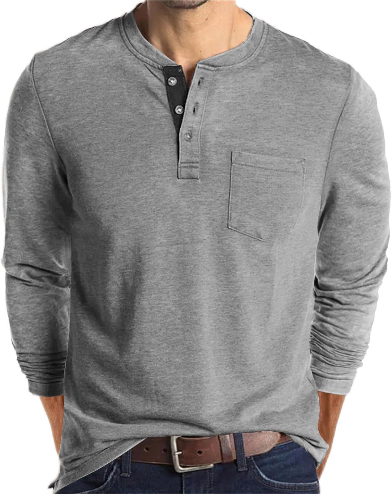- Lexiart Mens Fashion Henley Shirts Long Sleeve Button Cotton T-Shirt with Pocket