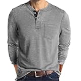 Mens Fashion Henley Shirts Long Sleeve Button Cotton T-Shirt with Pocket