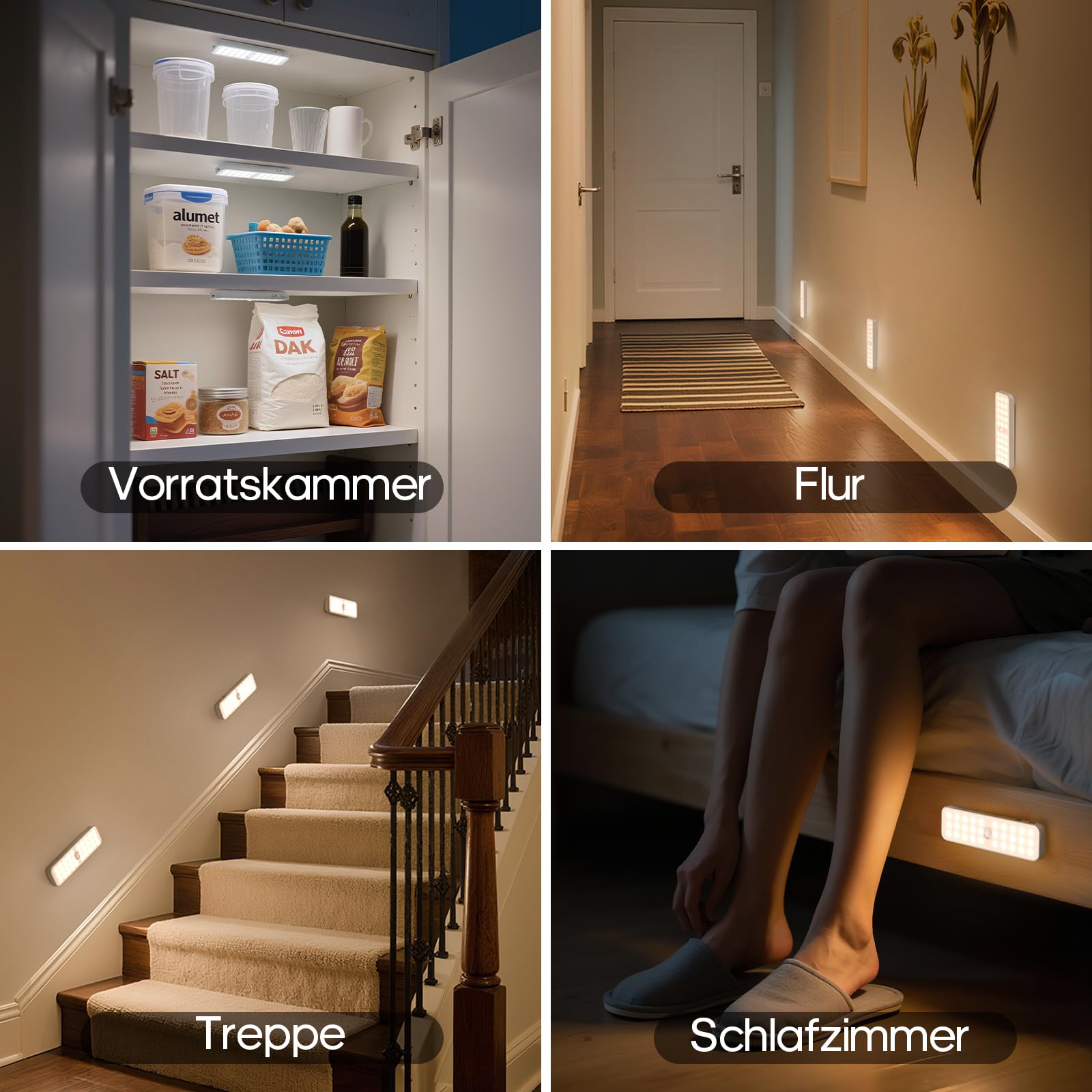 GOODEA 5 Stück Kabellose Bewegungsmelder Licht LED Schrankbeleuchtung - 3 Reihen 15cm 60-LED 1500mAh Schranklicht mit Fernbedienung Timer 3 Farbten Dimmbar - Küche Unterchrank Treppe Flur Beleuchtung