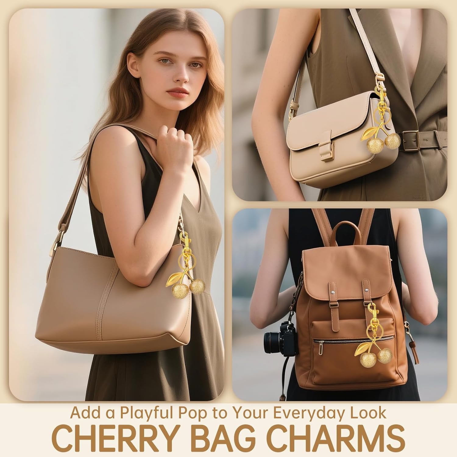 Cherry Keychain, Cherry Bag Charm, Bag Charm for Purses and Handbags,Gifts for Women - Image 3