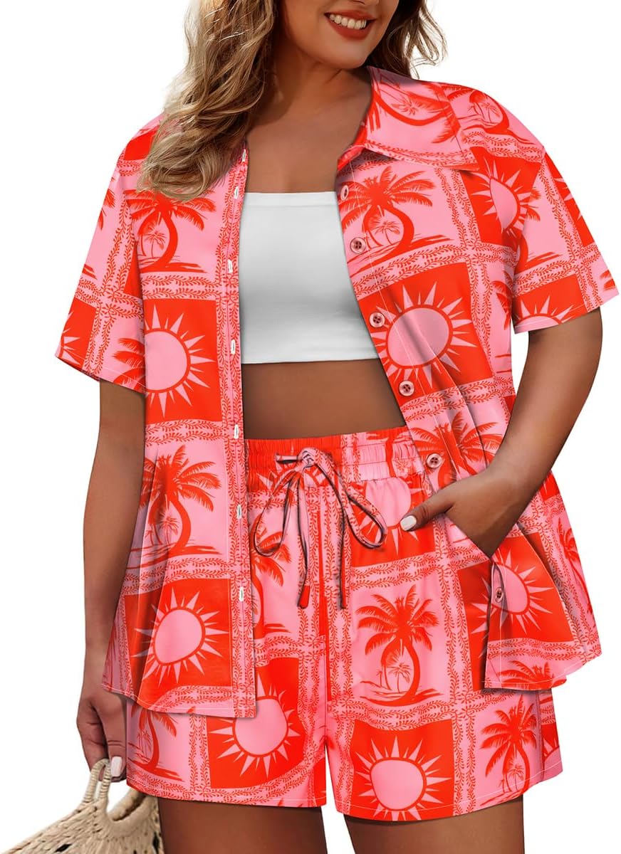 CARCOS Women's Plus Size 2 Piece Sets Summer Top and Shorts Set Short Sleeve Vacation Casual Tracksuit Outfit XL-5XL