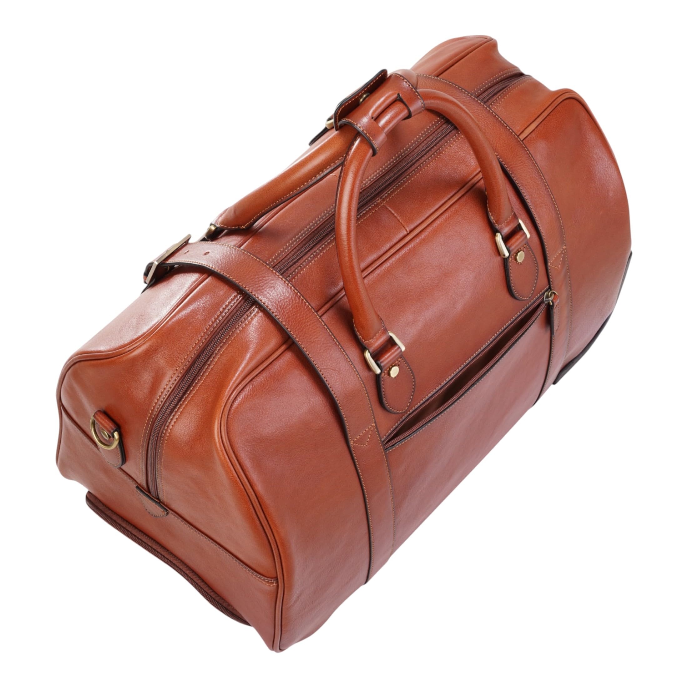 Reisetasche Mit Rollen aus Echtem Leder 43 l Vintage Reisetasche Für Herren Weekender Aus Rindsleder Mit Schultergurt, Messingbeschlägen und Nylonfutter