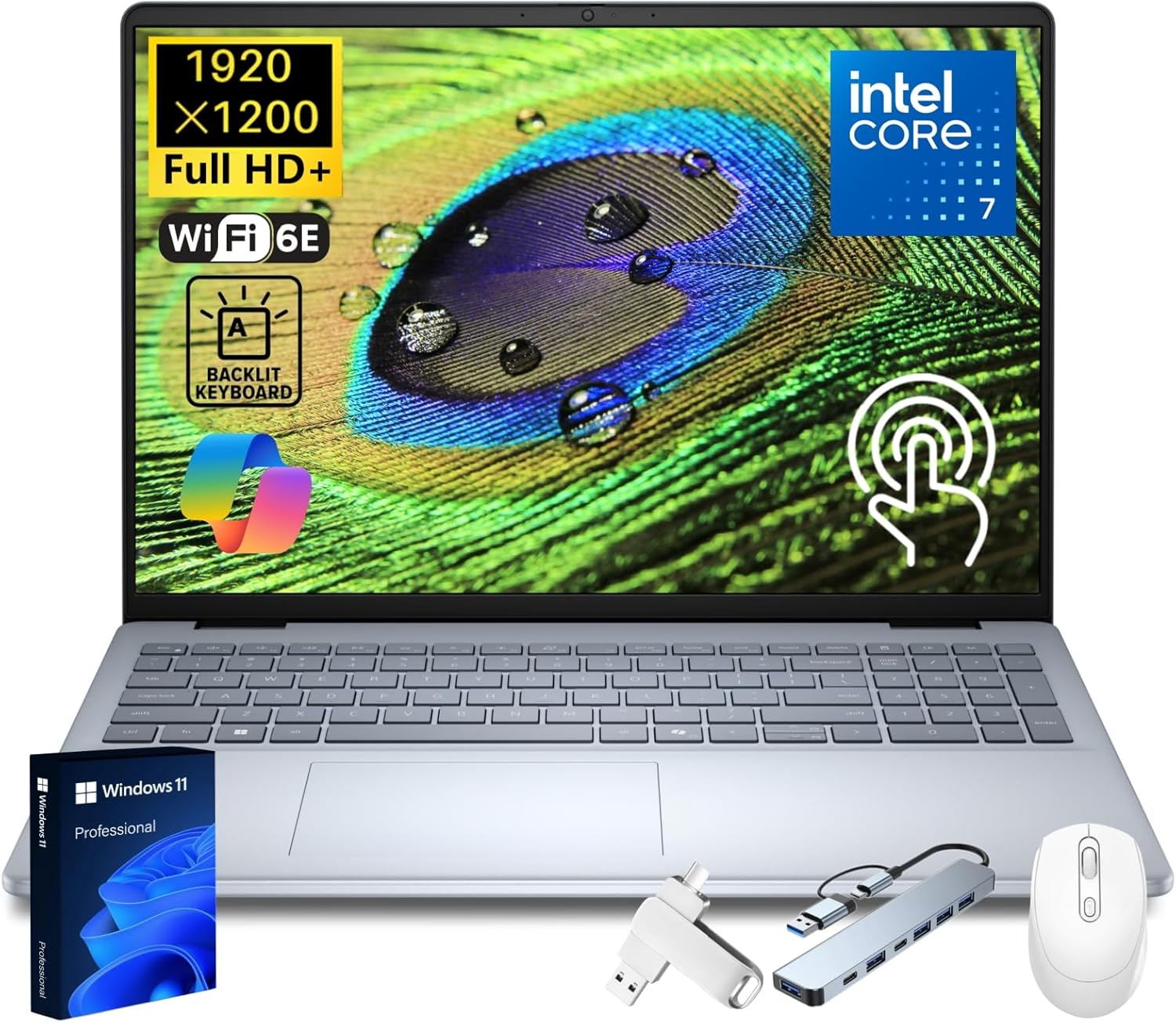 Dell 2025 Inspiron 16 5640 Touchscreen Business Laptop, 16 inch FHD+ WUXGA, Intel 7 150U(Up to 5.4GHz), 64 GB DDR5, 2 TB SSD, FHD Cam, Backlit Keyboard, Fingerprint Reader, Windows 11 Pro, Accessories Dell 2025 Inspiron 16 5640 Touchscreen Business Laptop, 16 inch FHD+ WUXGA, Intel 7 150U(Up to 5.4GHz), 64 GB DDR5, 2 TB SSD, FHD Cam, Backlit Keyboard, Fingerprint Reader, Windows 11 Pro, Accessories